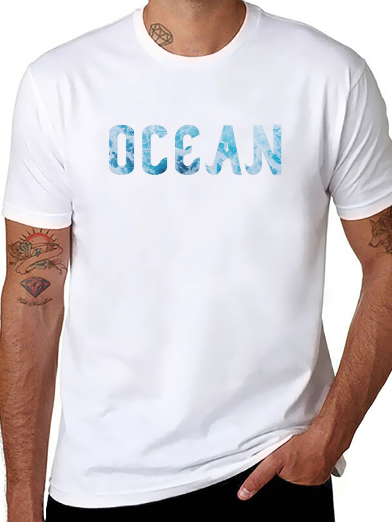 Ocean Wave Print Black T-Shirt