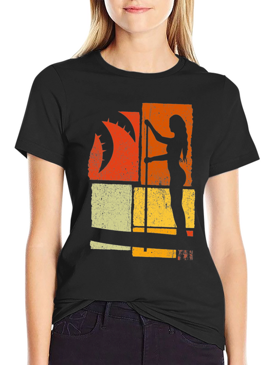 Retro Pole Dancer Graphic Tee - Black Cotton T-Shirt