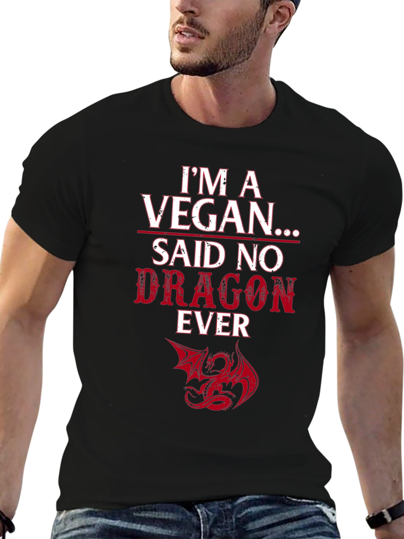 Vegan Dragon Graphic Tee - Mens Black T-Shirt