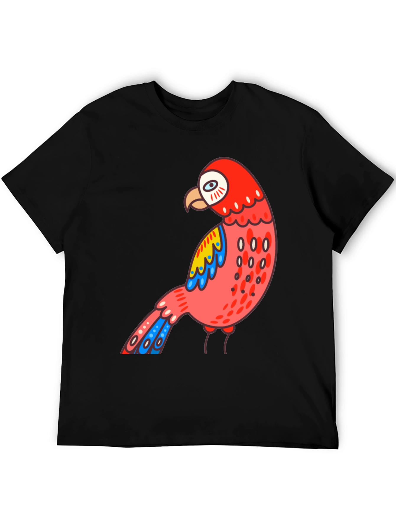 Mens Black T-shirt with Parrot Graphic