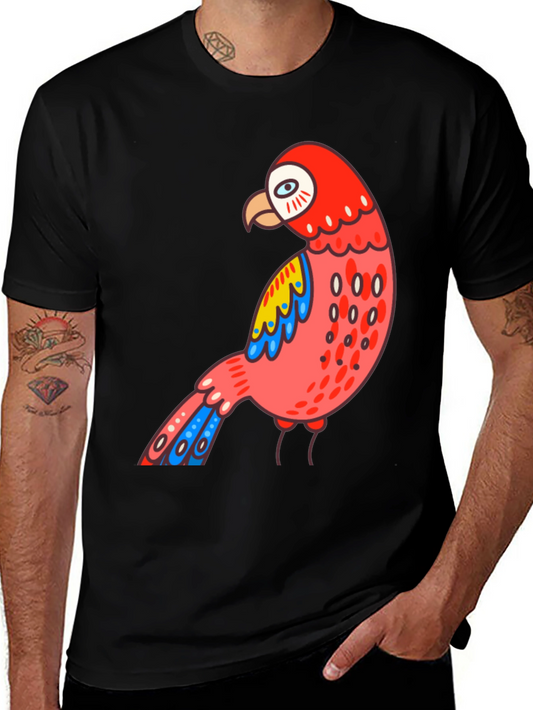 Mens Black T-shirt with Parrot Graphic