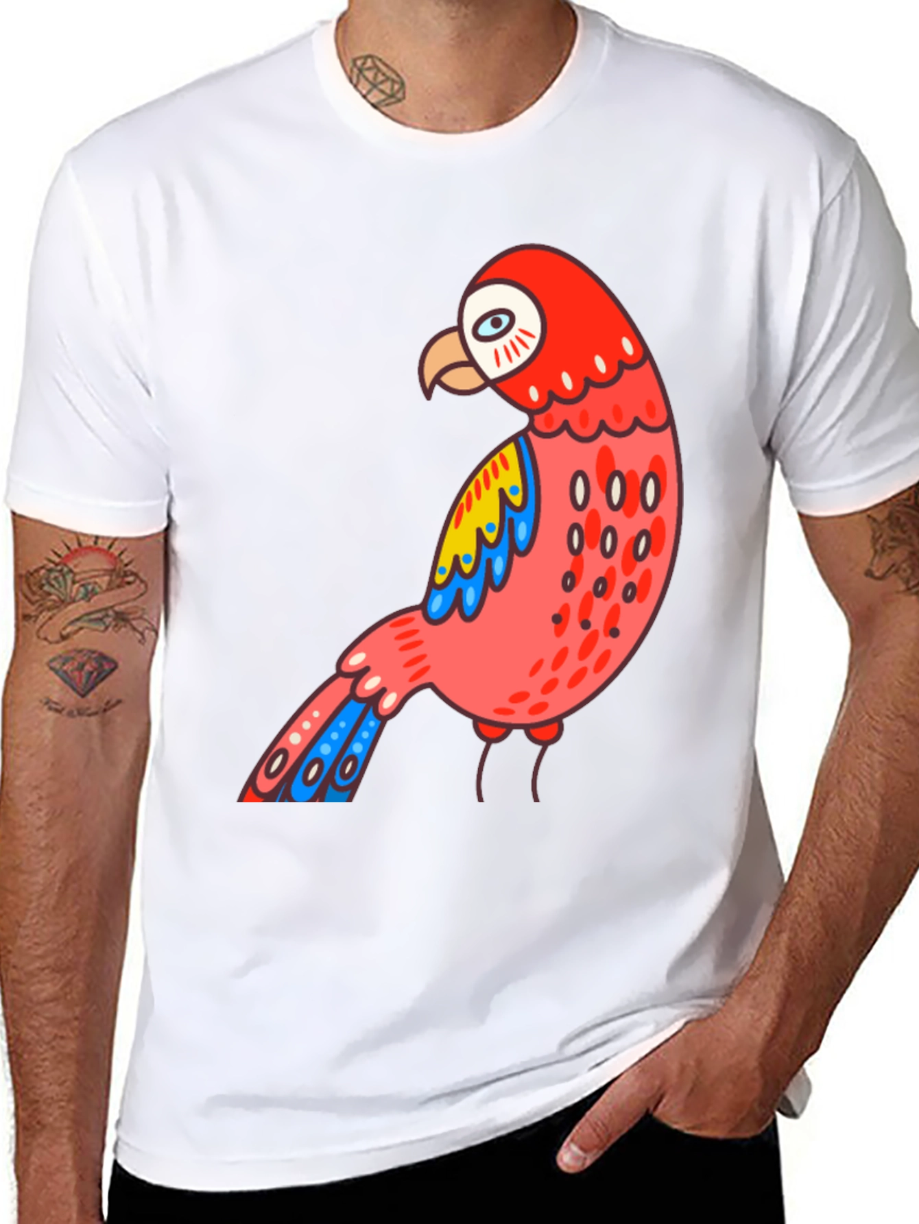 Mens Black T-shirt with Parrot Graphic