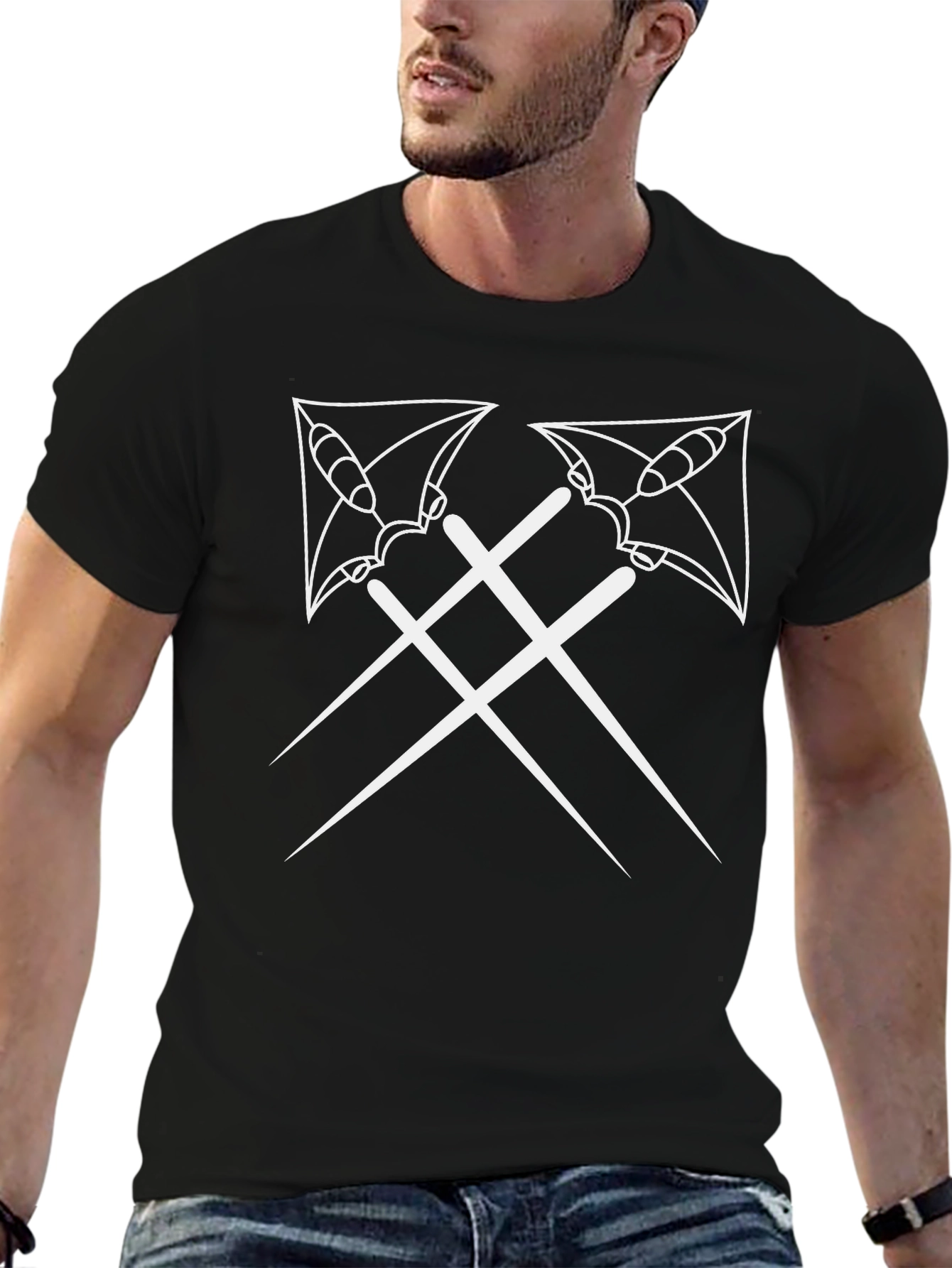 Black T-Shirt with Crossed Axes Design
