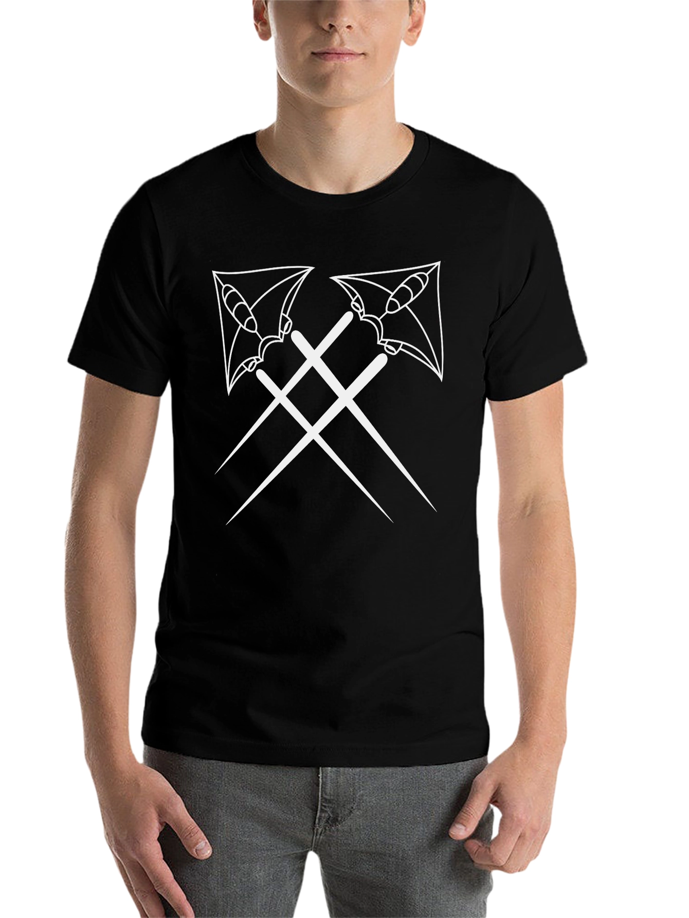 Black T-Shirt with Crossed Axes Design