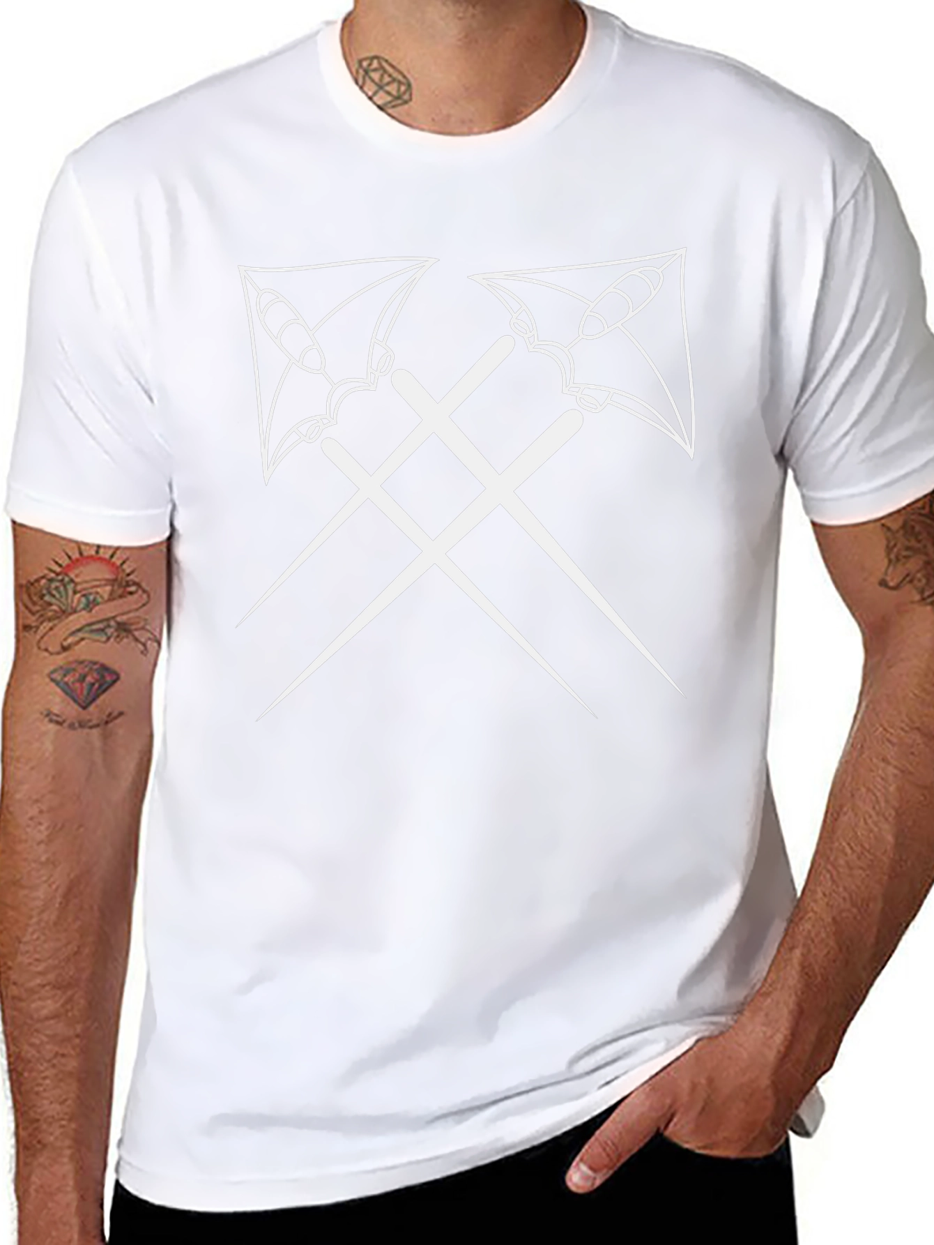 Black T-Shirt with Crossed Axes Design