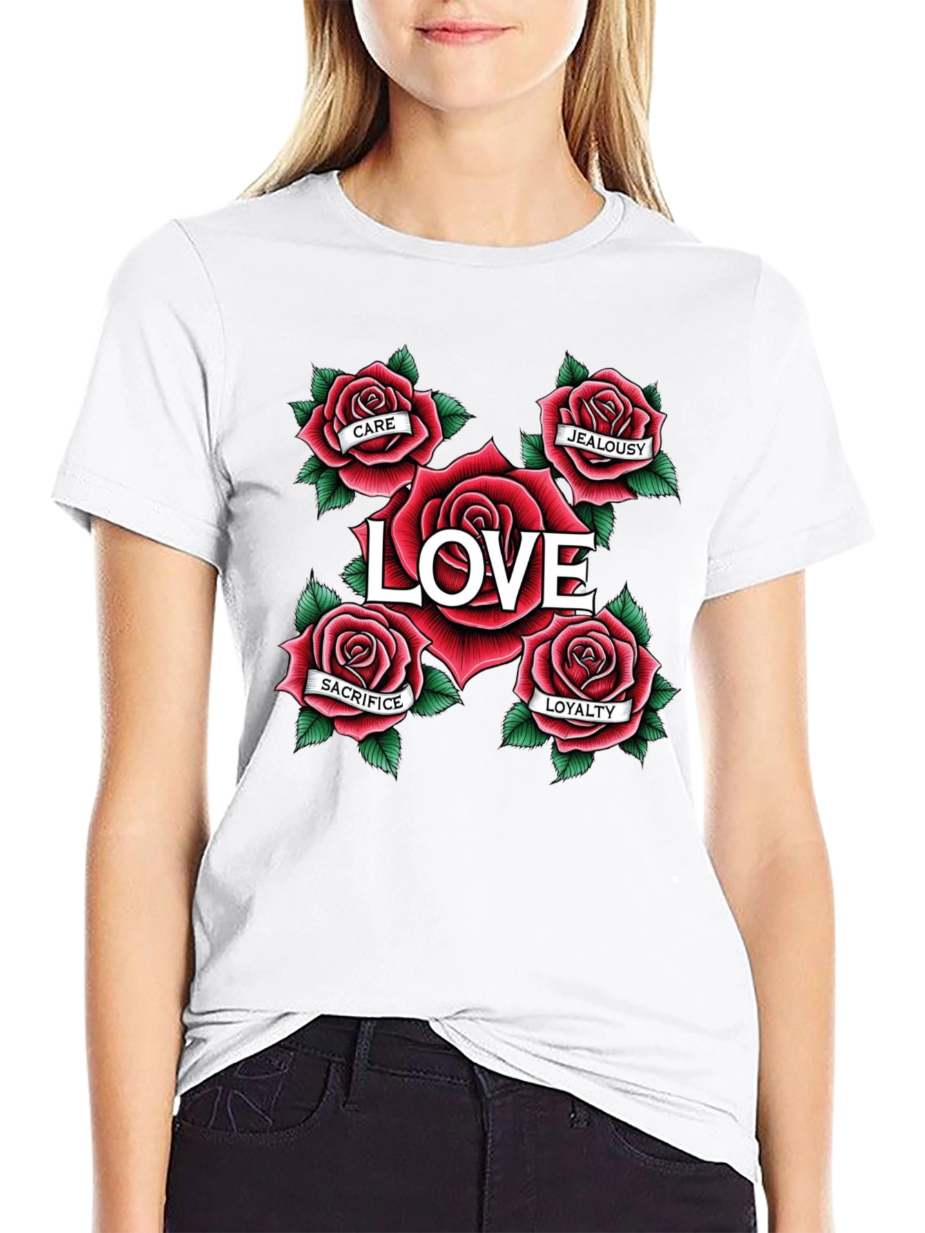 Love Roses Graphic T-Shirt - Black