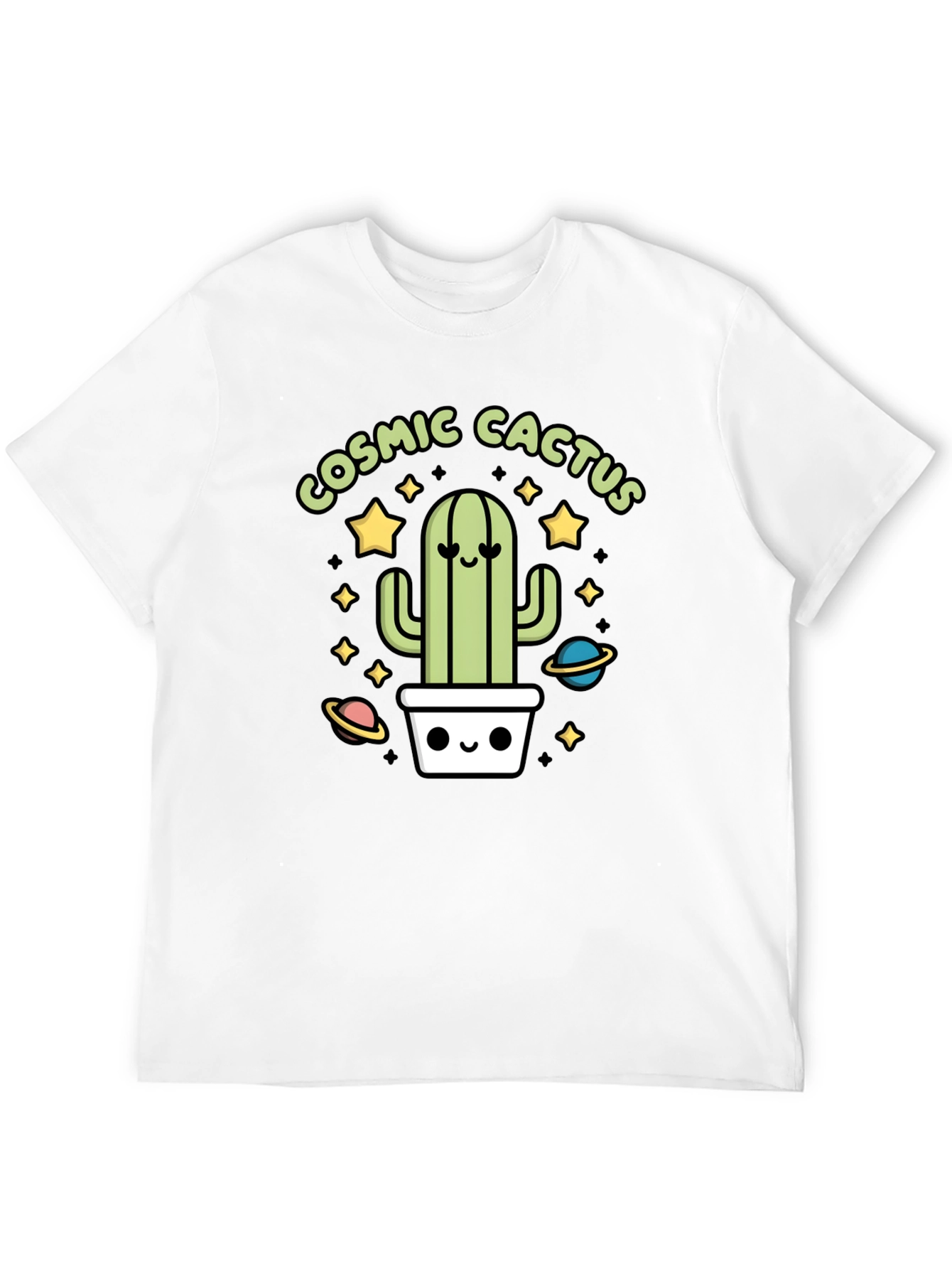 Cosmic Cactus Graphic Tee - Black Cotton T-Shirt