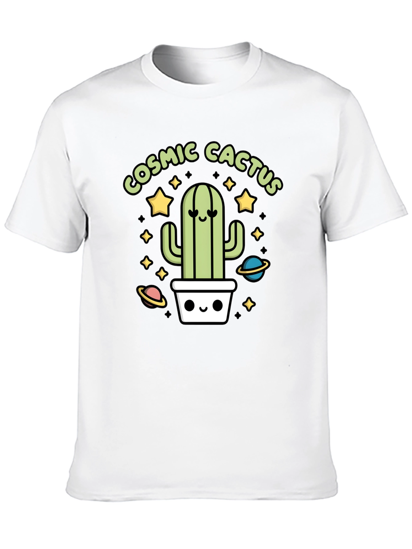 Cosmic Cactus Graphic Tee - Black Cotton T-Shirt