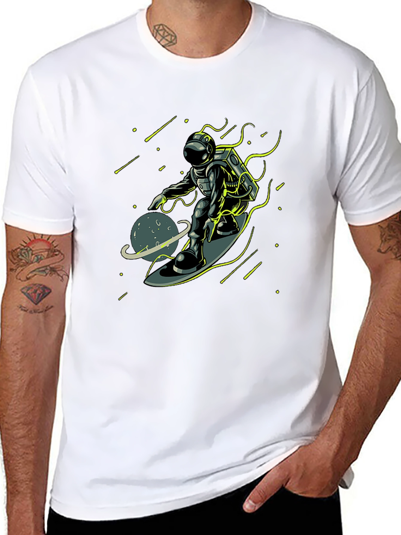 Astronaut Surfing Space T-Shirt - Unique Graphic Tee