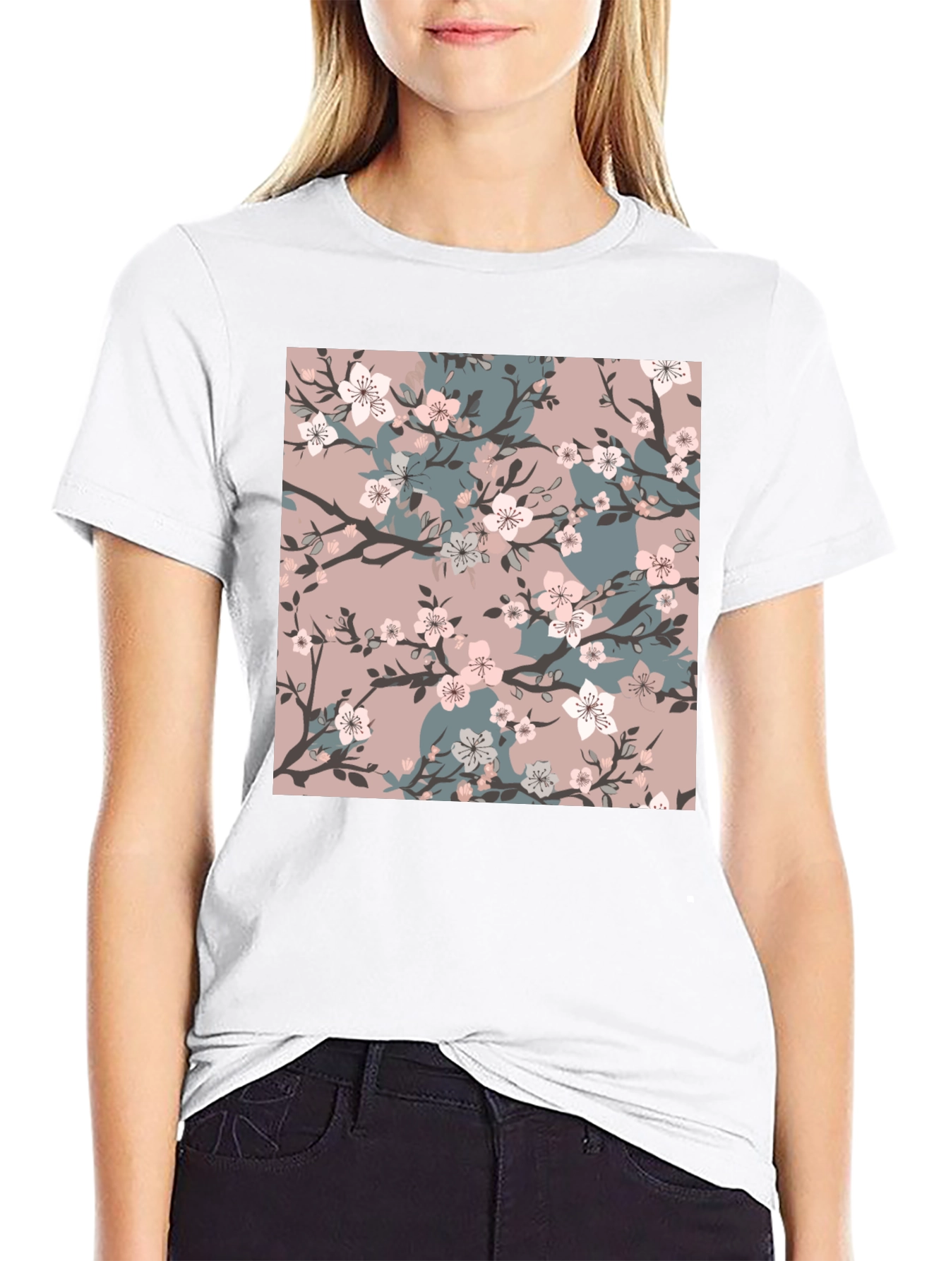 Floral Blossom Print Black T-Shirt