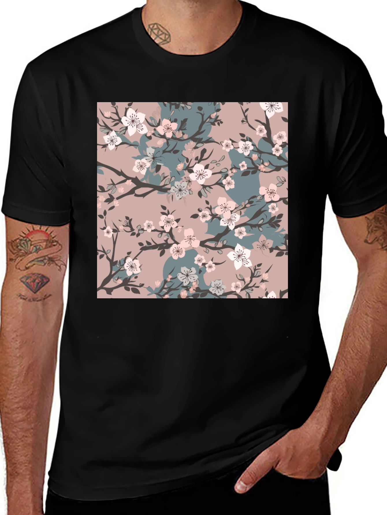 Floral Blossom Print Black T-Shirt