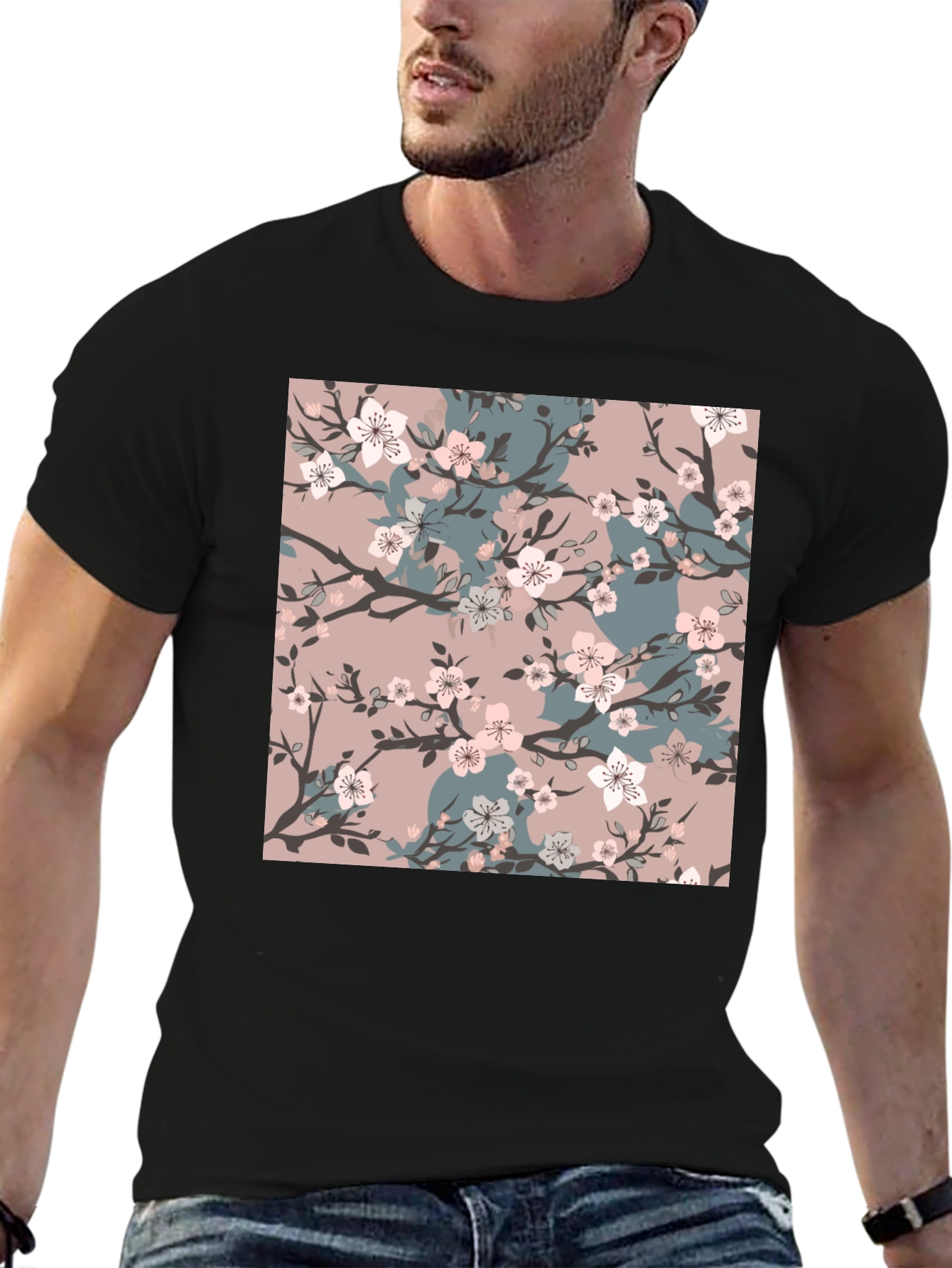Floral Blossom Print Black T-Shirt