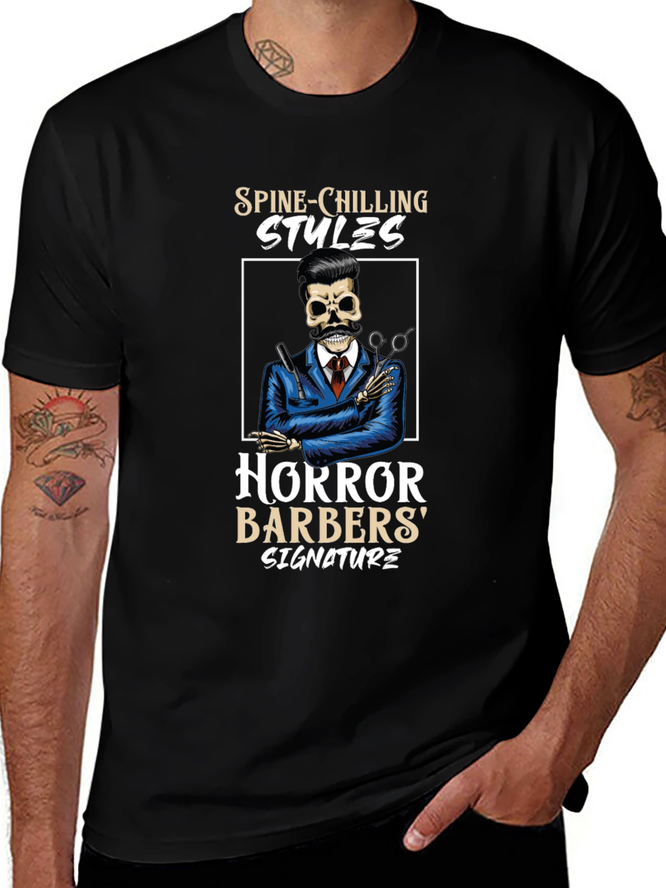 Spine-Chilling Styles Horror Barbers Signature T-Shirt