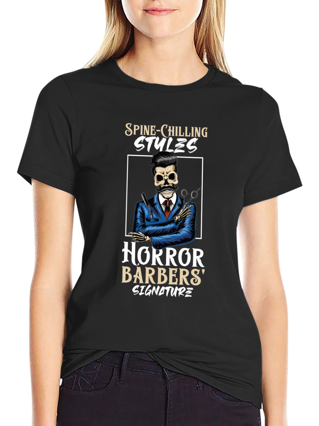 Spine-Chilling Styles Horror Barbers Signature T-Shirt