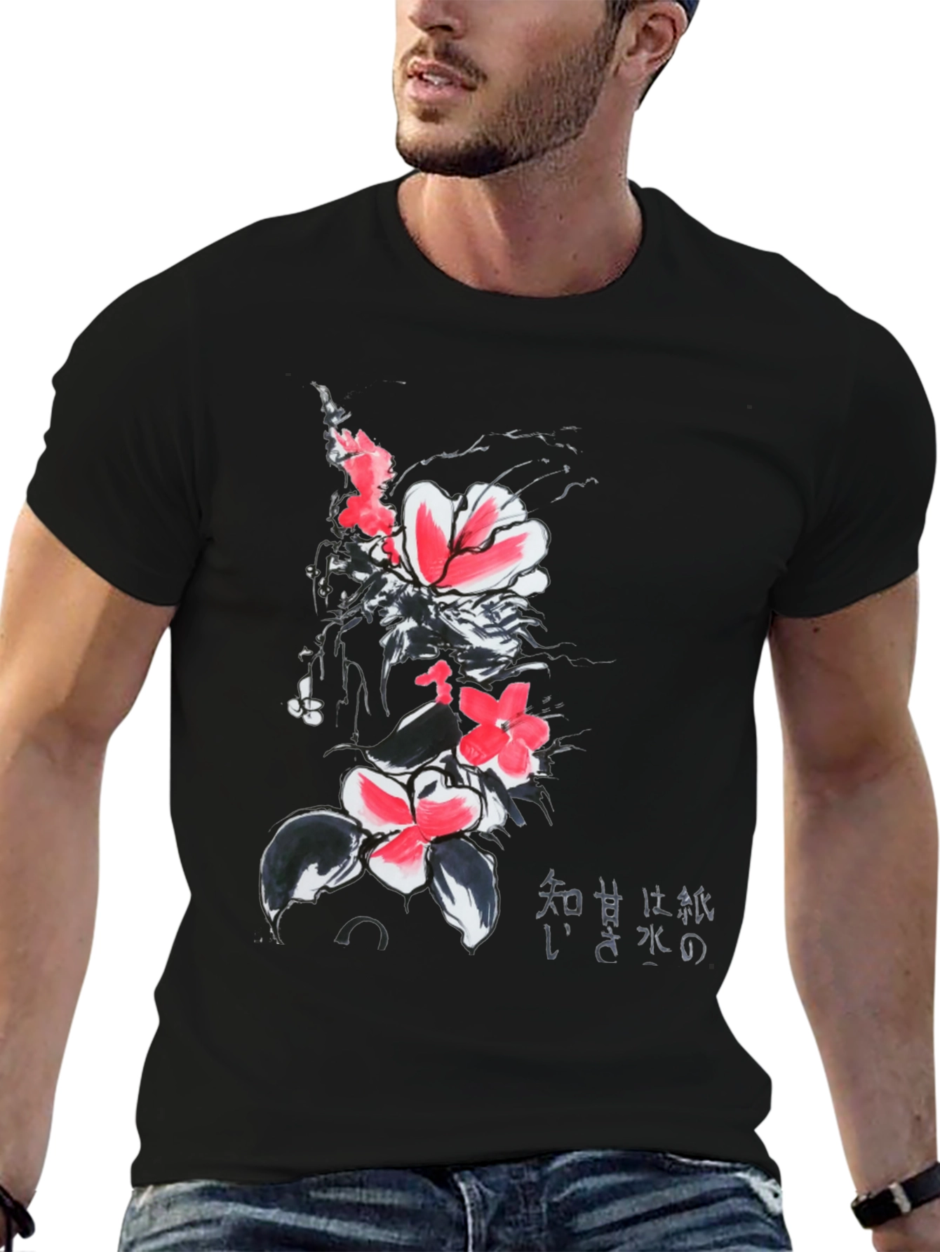 Floral Japanese Ink Art T-Shirt