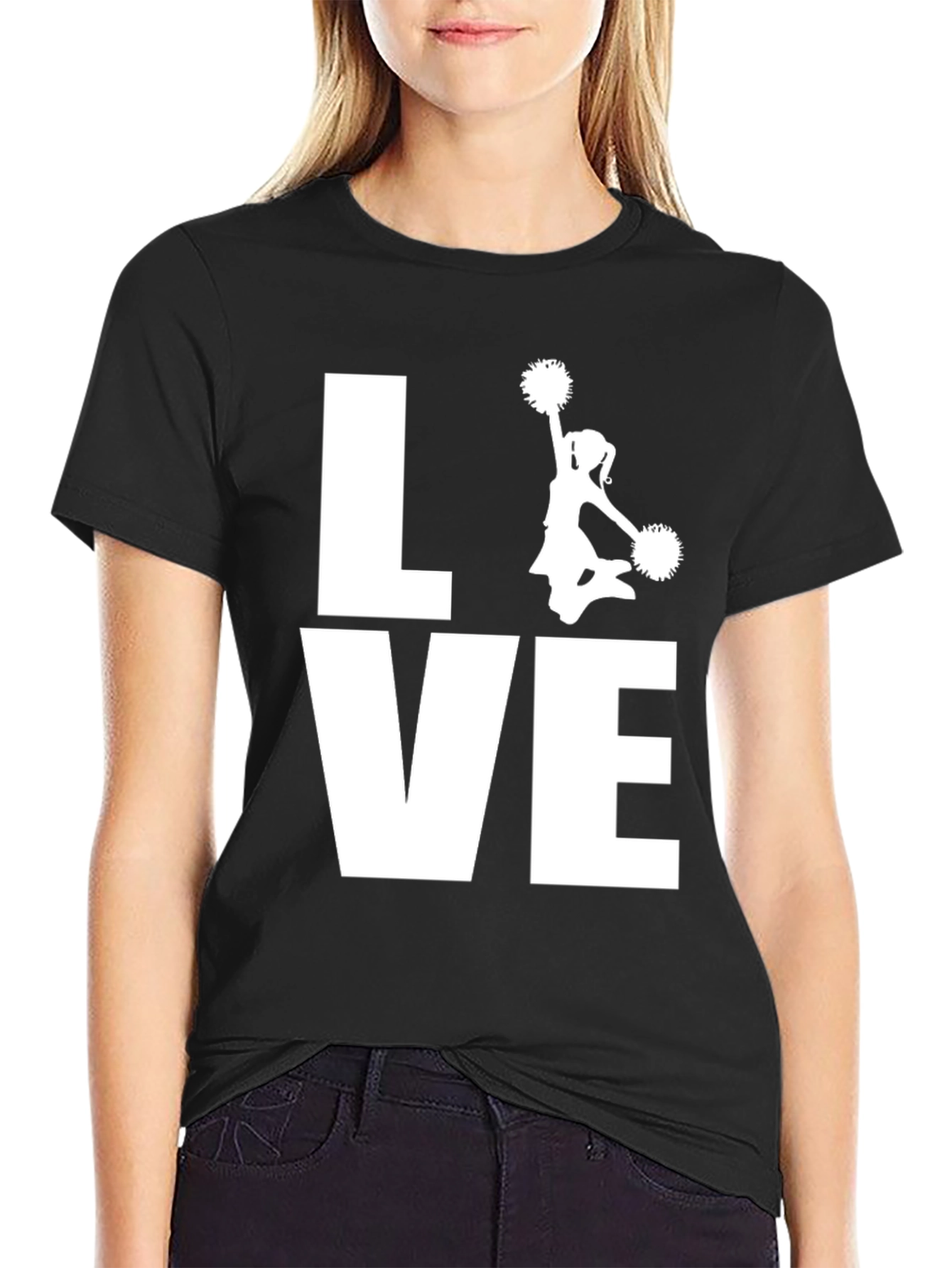 Love Cheerleading T-Shirt - Black Cotton Graphic Tee