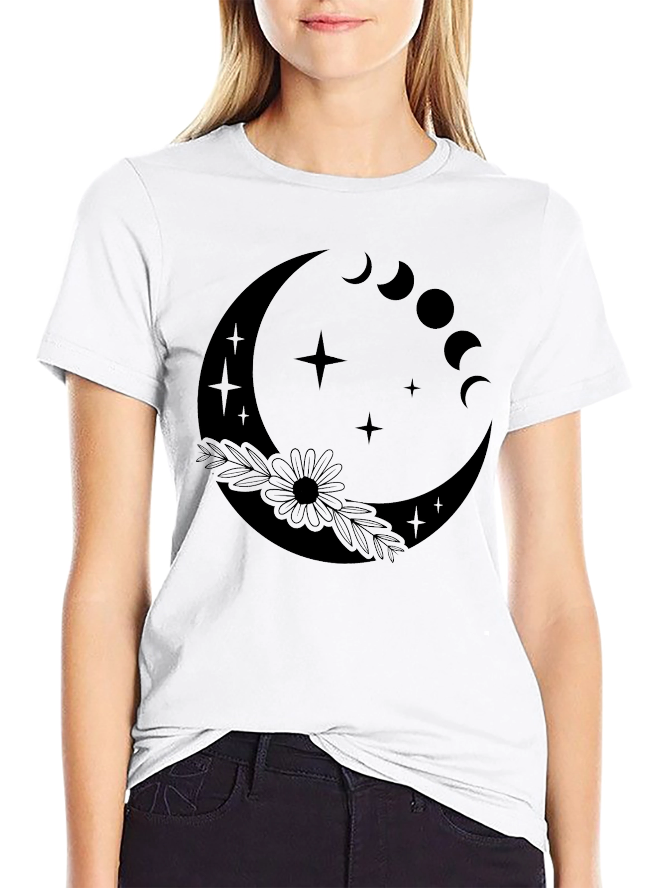 Moon Phase Graphic Tee - Stylish Black T-Shirt
