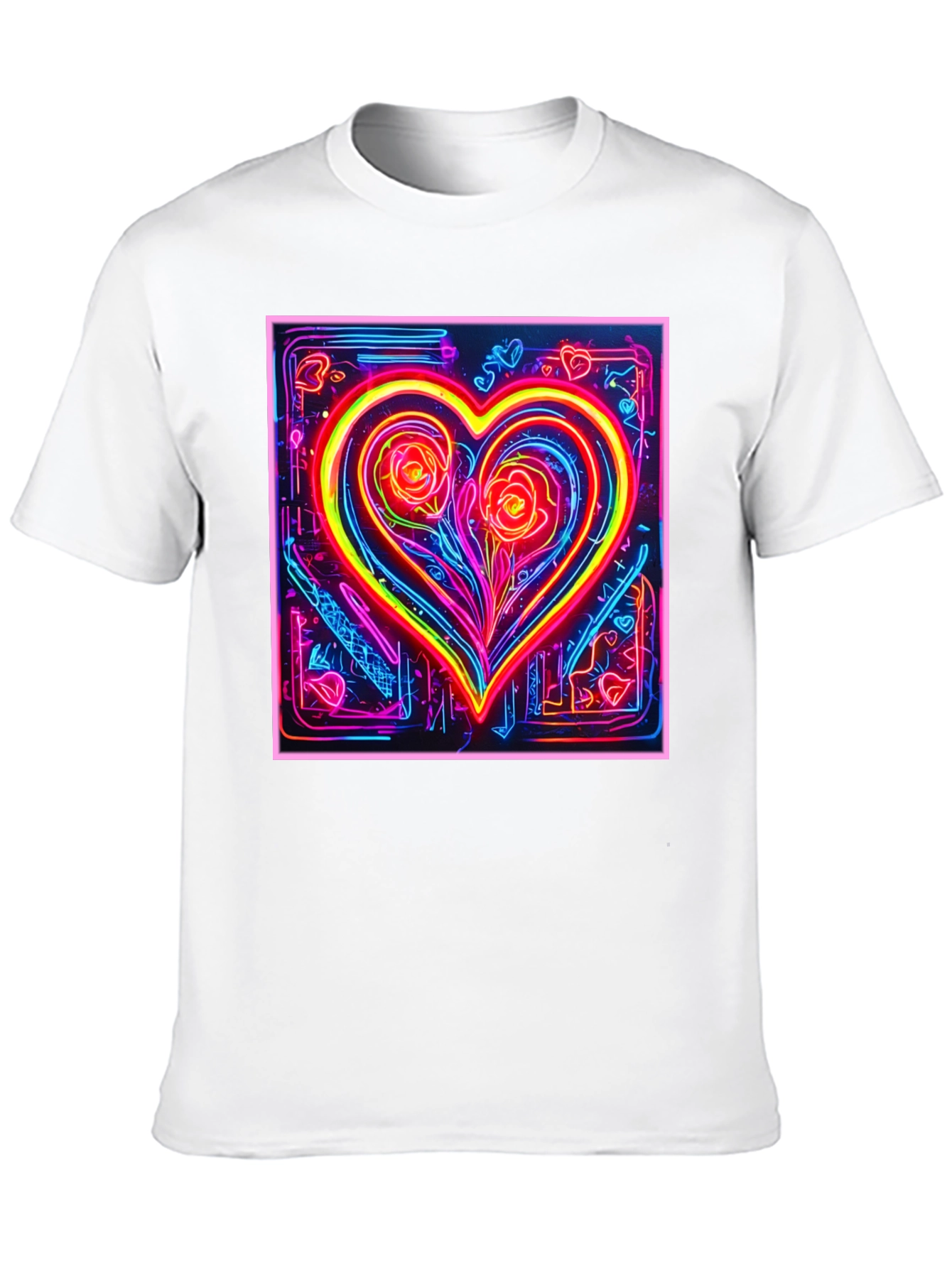 Neon Heart Rose Graphic T-Shirt