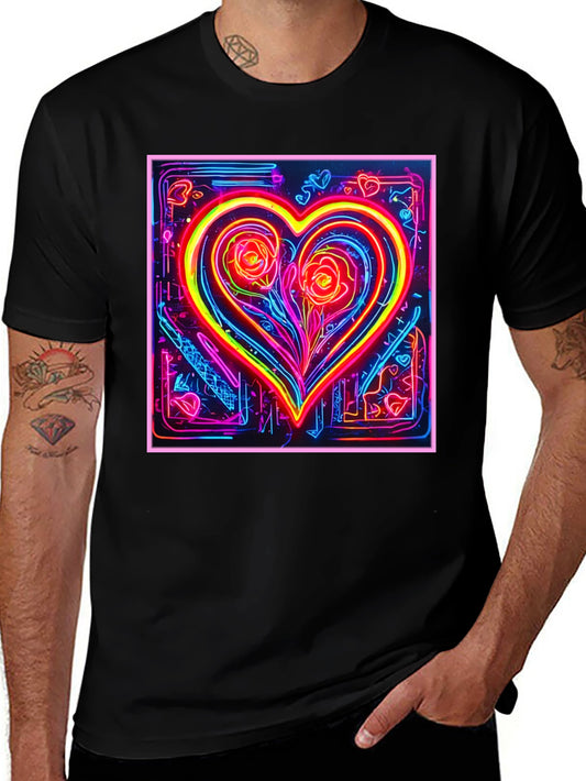Neon Heart Rose Graphic T-Shirt