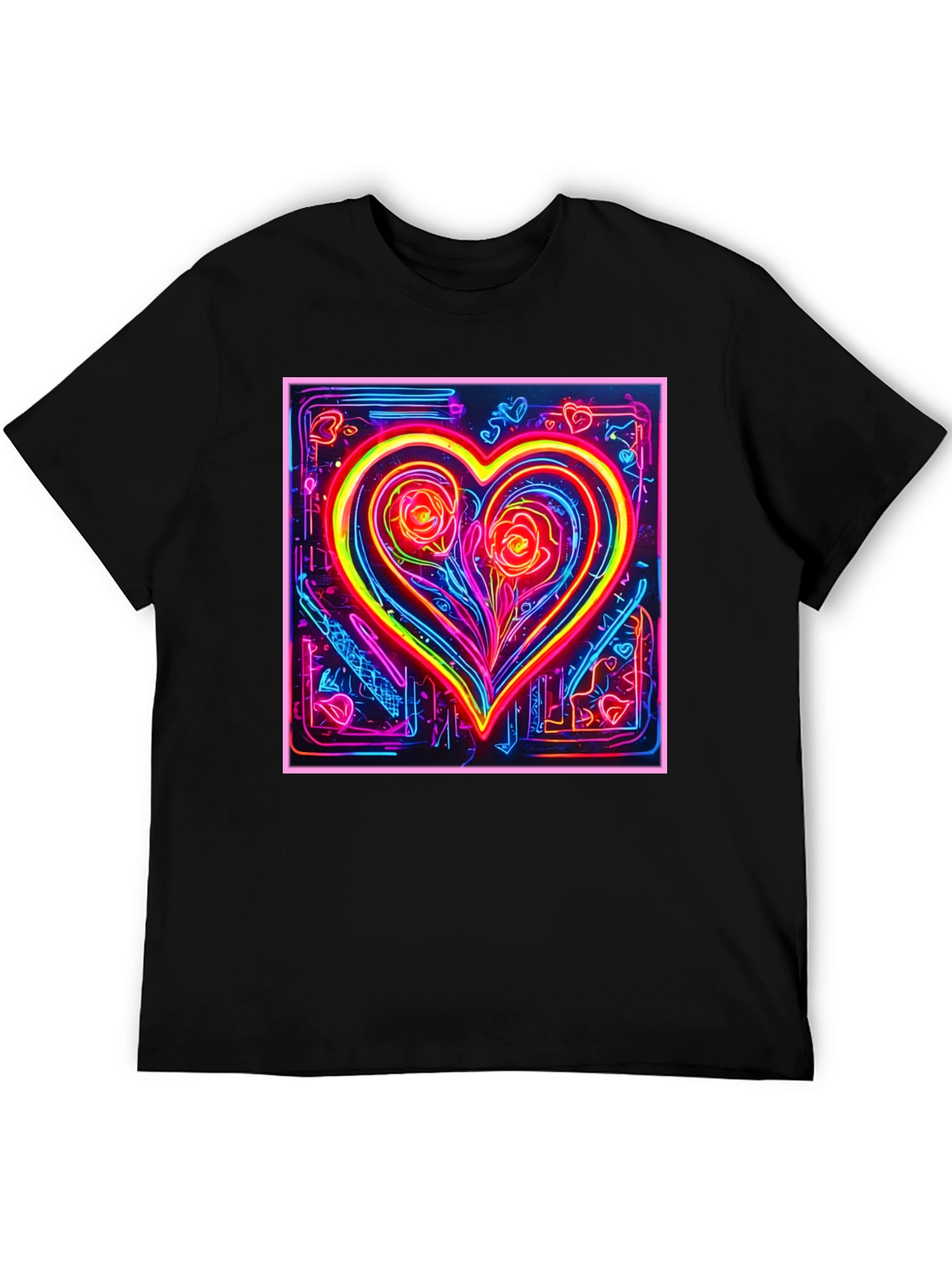 Neon Heart Rose Graphic T-Shirt
