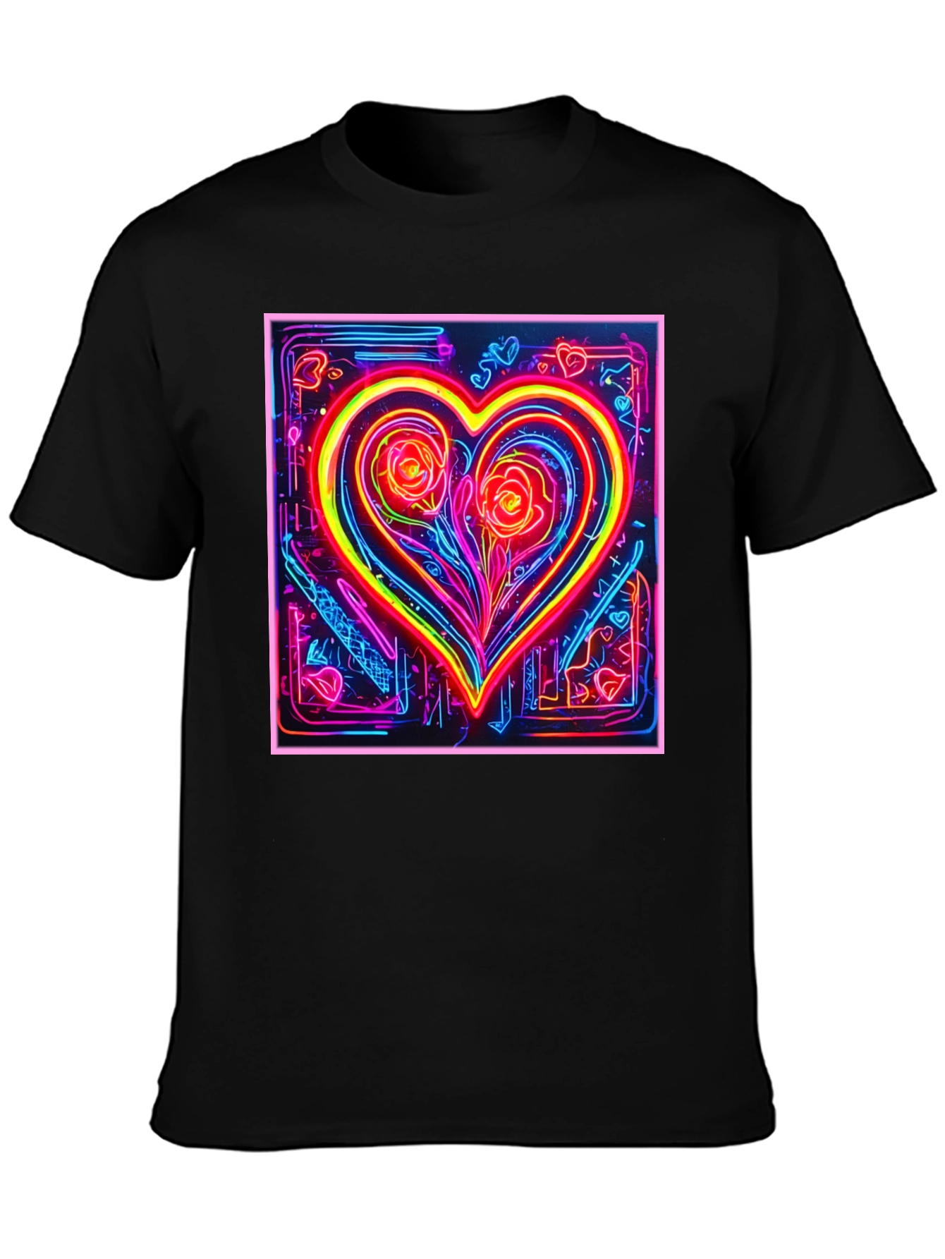 Neon Heart Rose Graphic T-Shirt