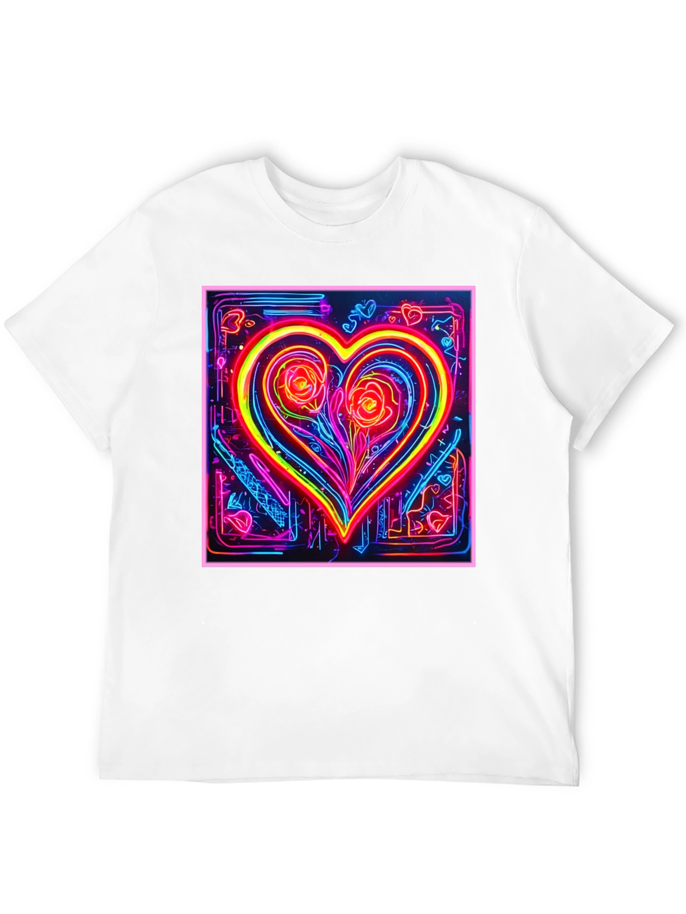 Neon Heart Rose Graphic T-Shirt