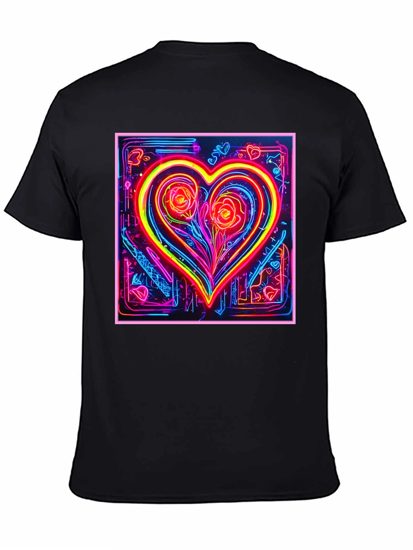 Neon Heart Rose Graphic T-Shirt