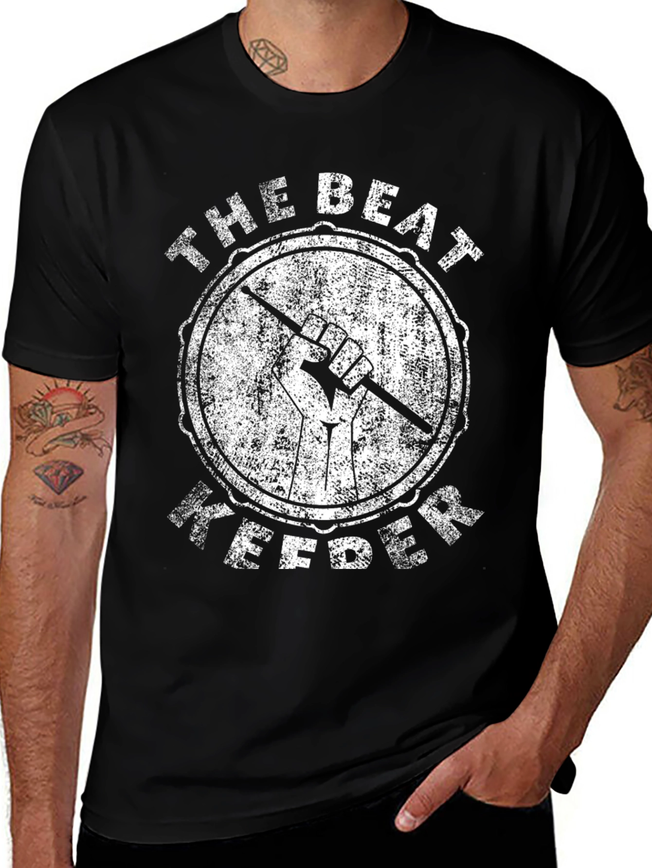 The Beat Keeper Black Drummer T-Shirt