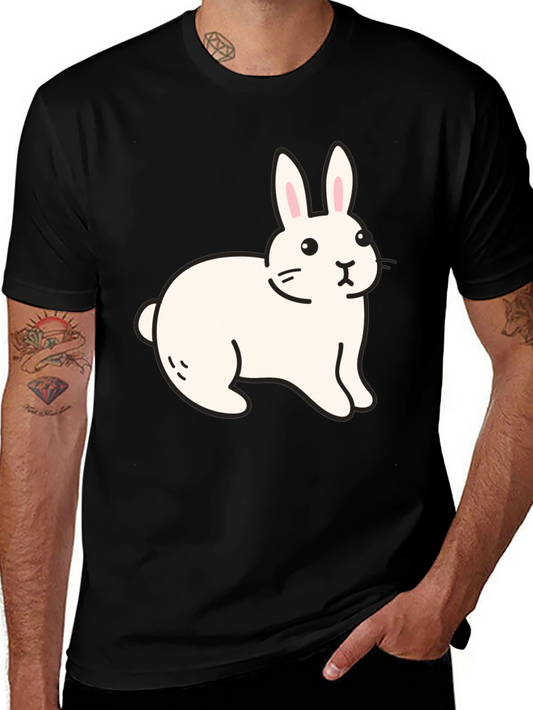 Cute White Rabbit Graphic Tee - Black Cotton Blend Shirt