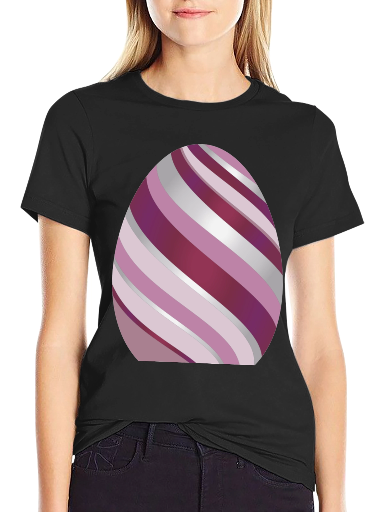 Striped Easter Egg Graphic Tee - Black