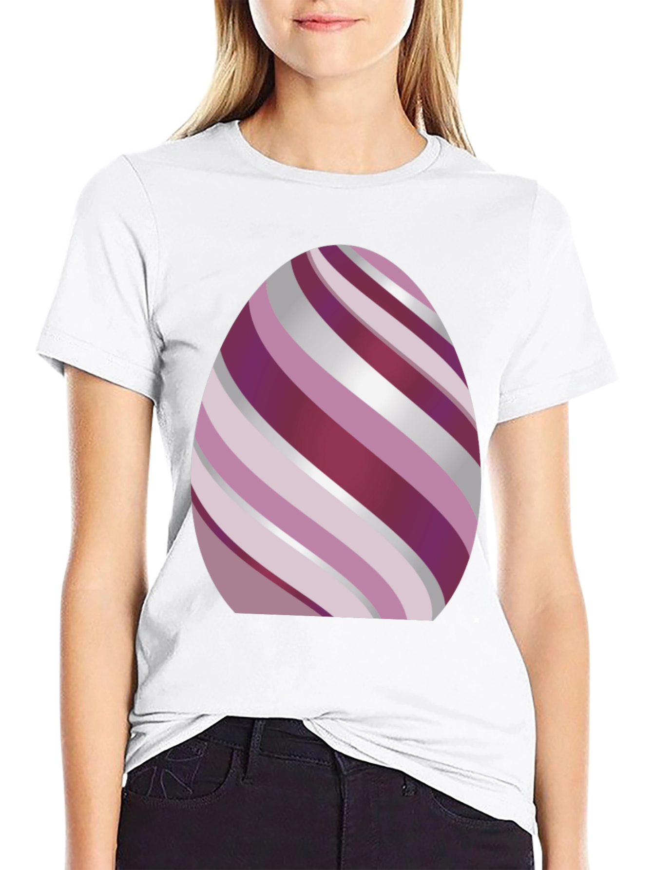 Striped Easter Egg Graphic Tee - Black