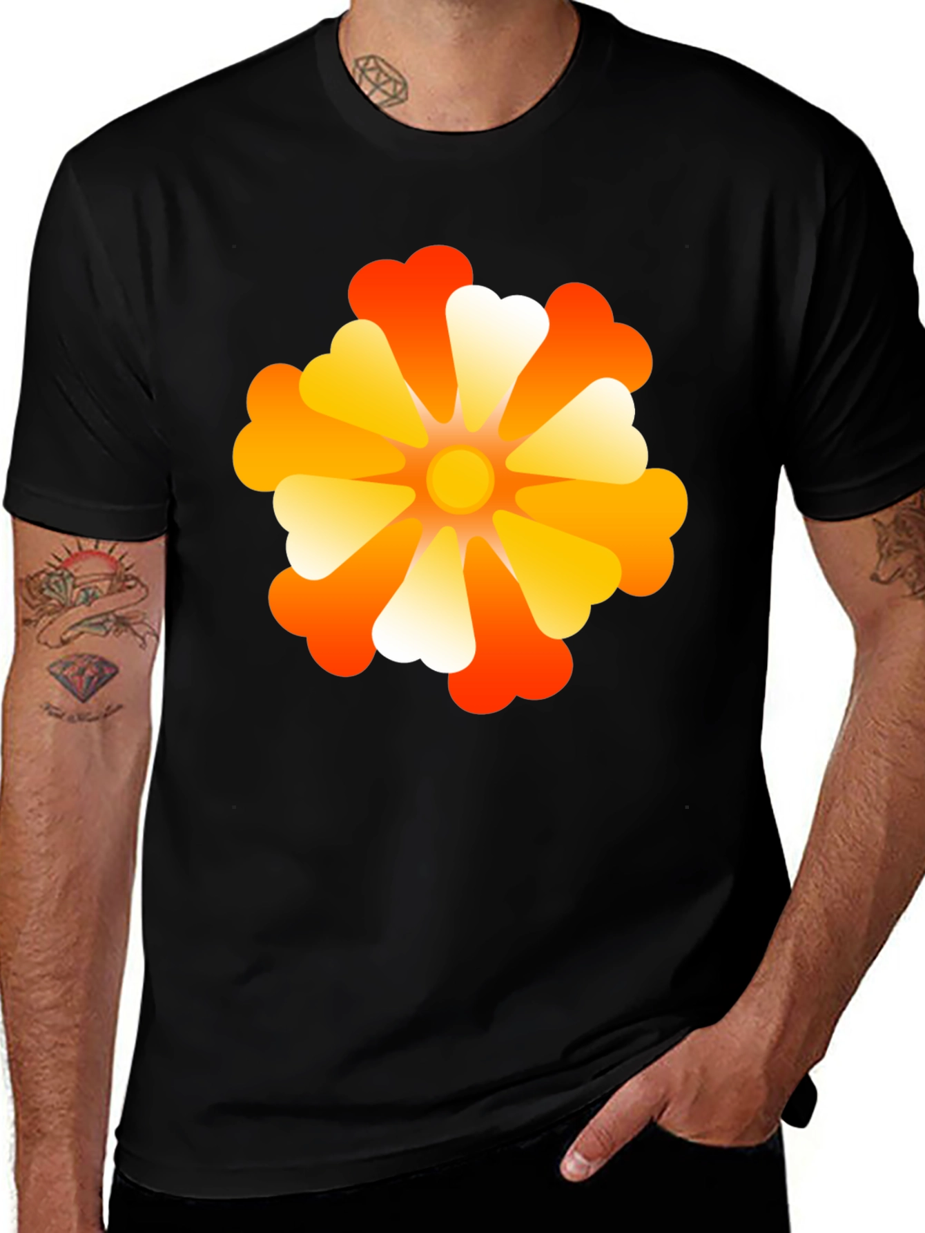 Retro Flower Power Black T-Shirt