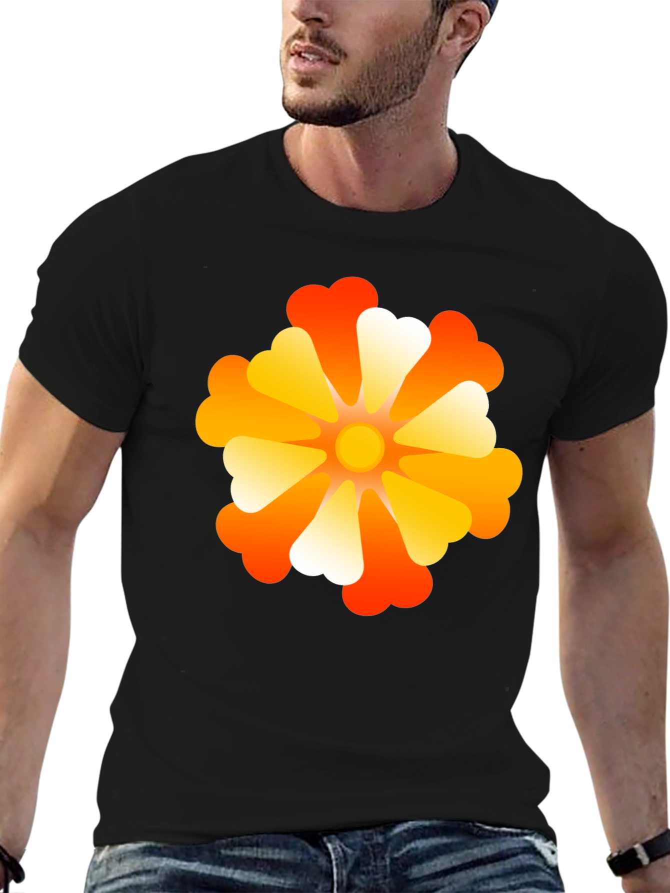 Retro Flower Power Black T-Shirt