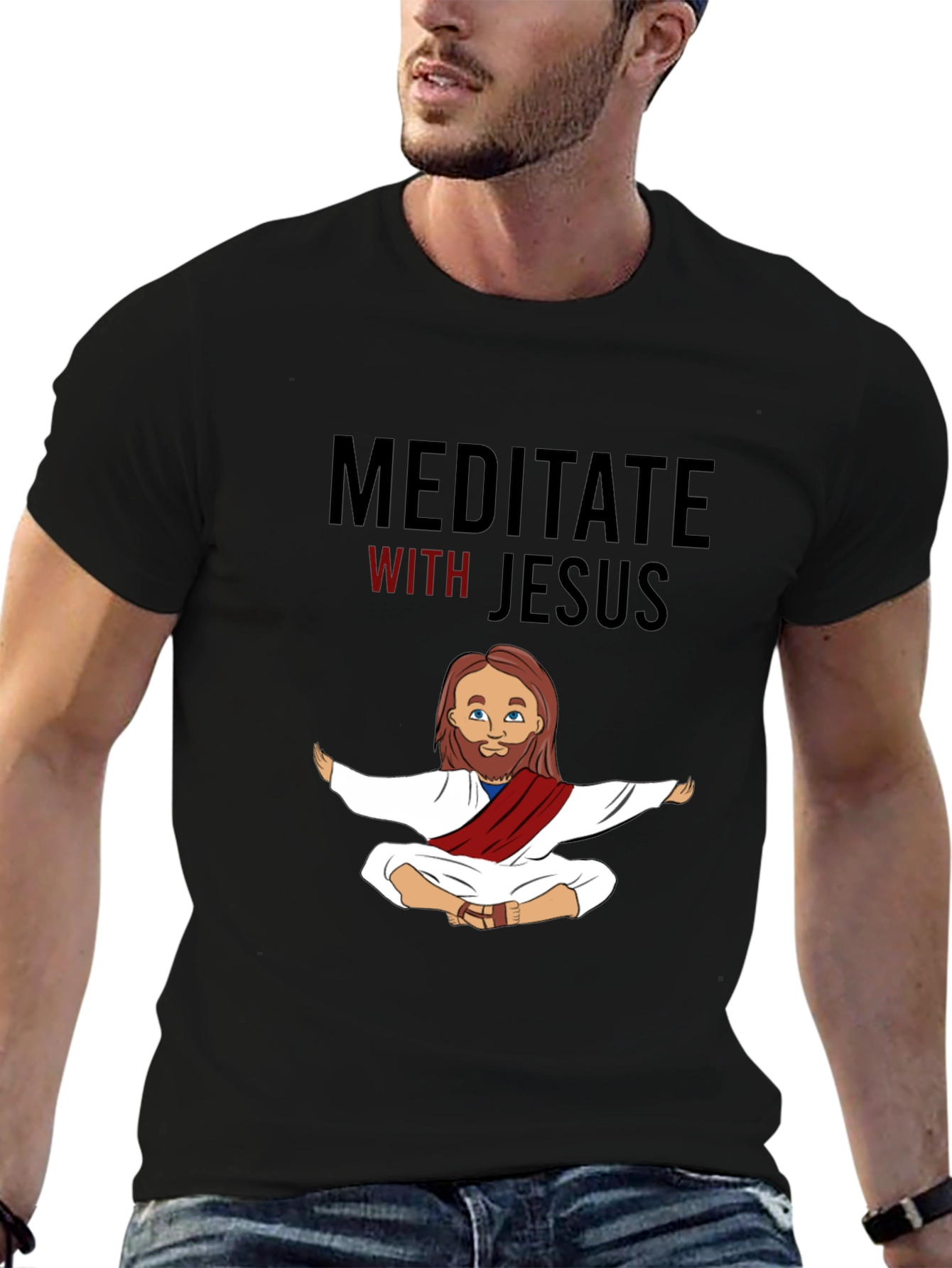 Meditate With Jesus Black T-Shirt