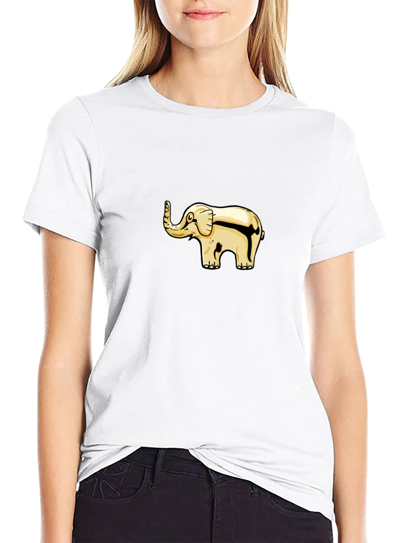 Black T-Shirt with Gold Elephant Graphic