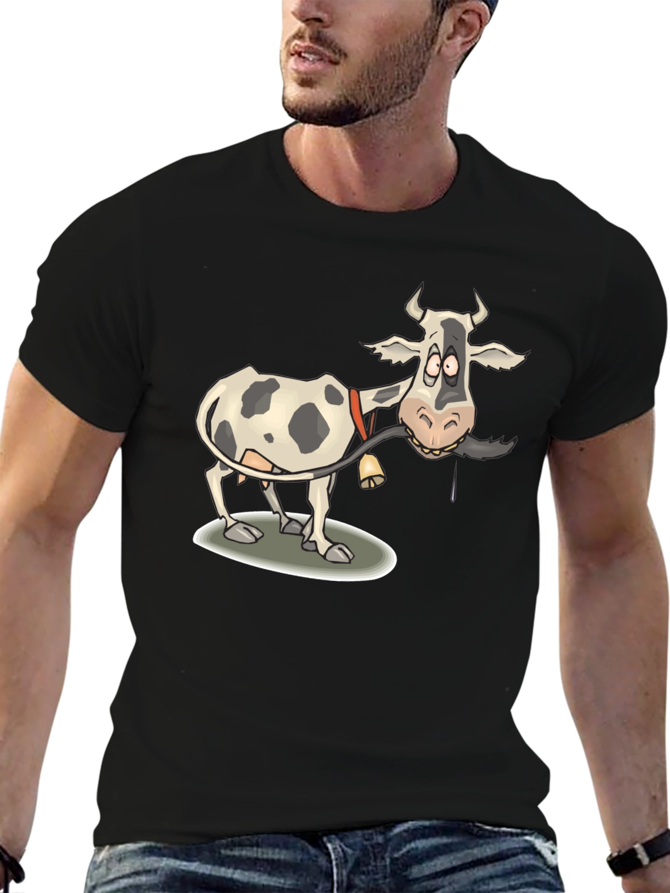 Funny Cow Cartoon Mens Black T-Shirt