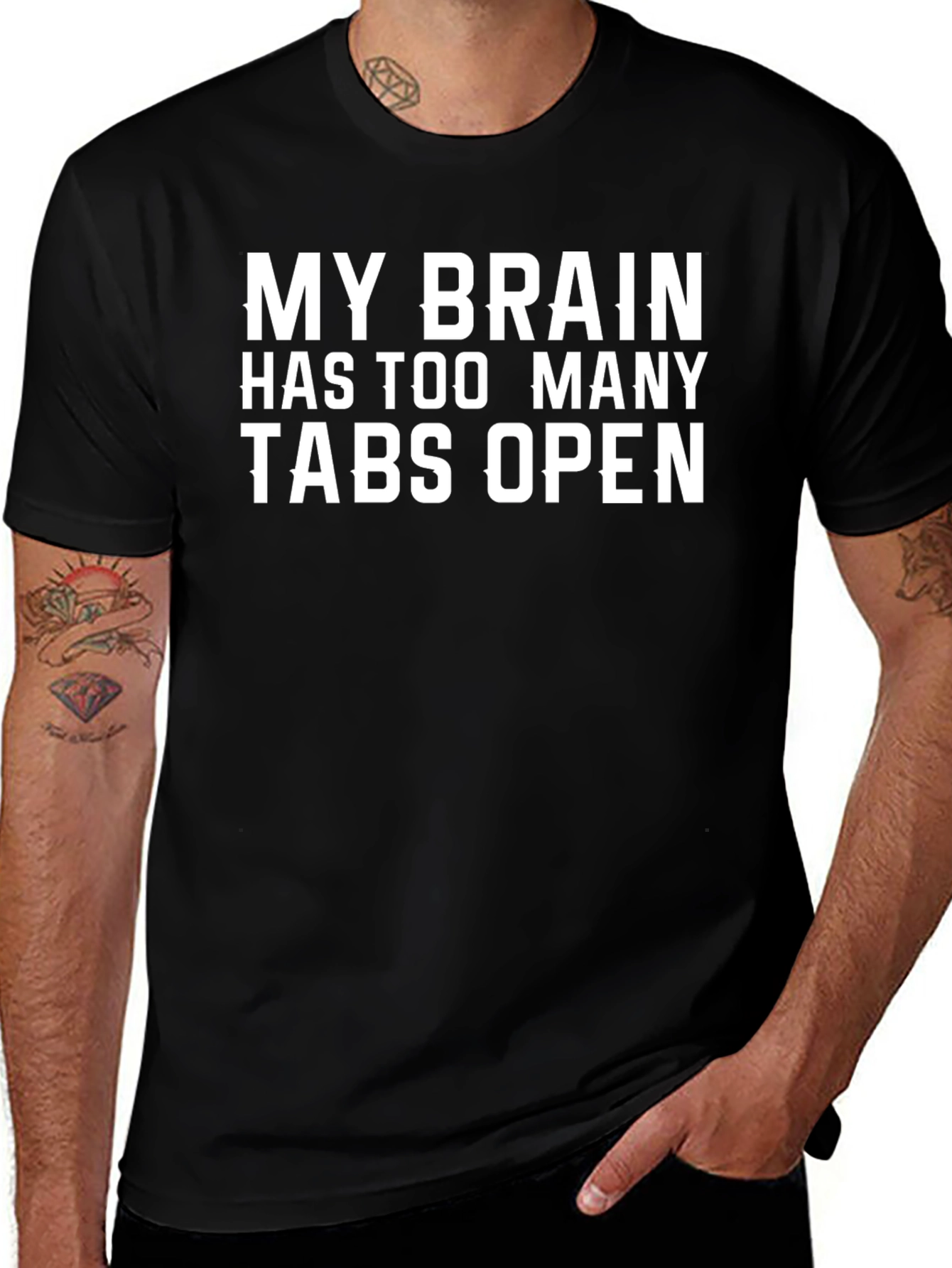 Funny Brain Tabs Open Graphic Black T-Shirt