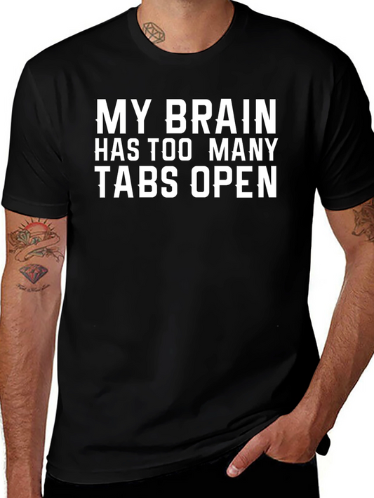 Funny Brain Tabs Open Graphic Black T-Shirt