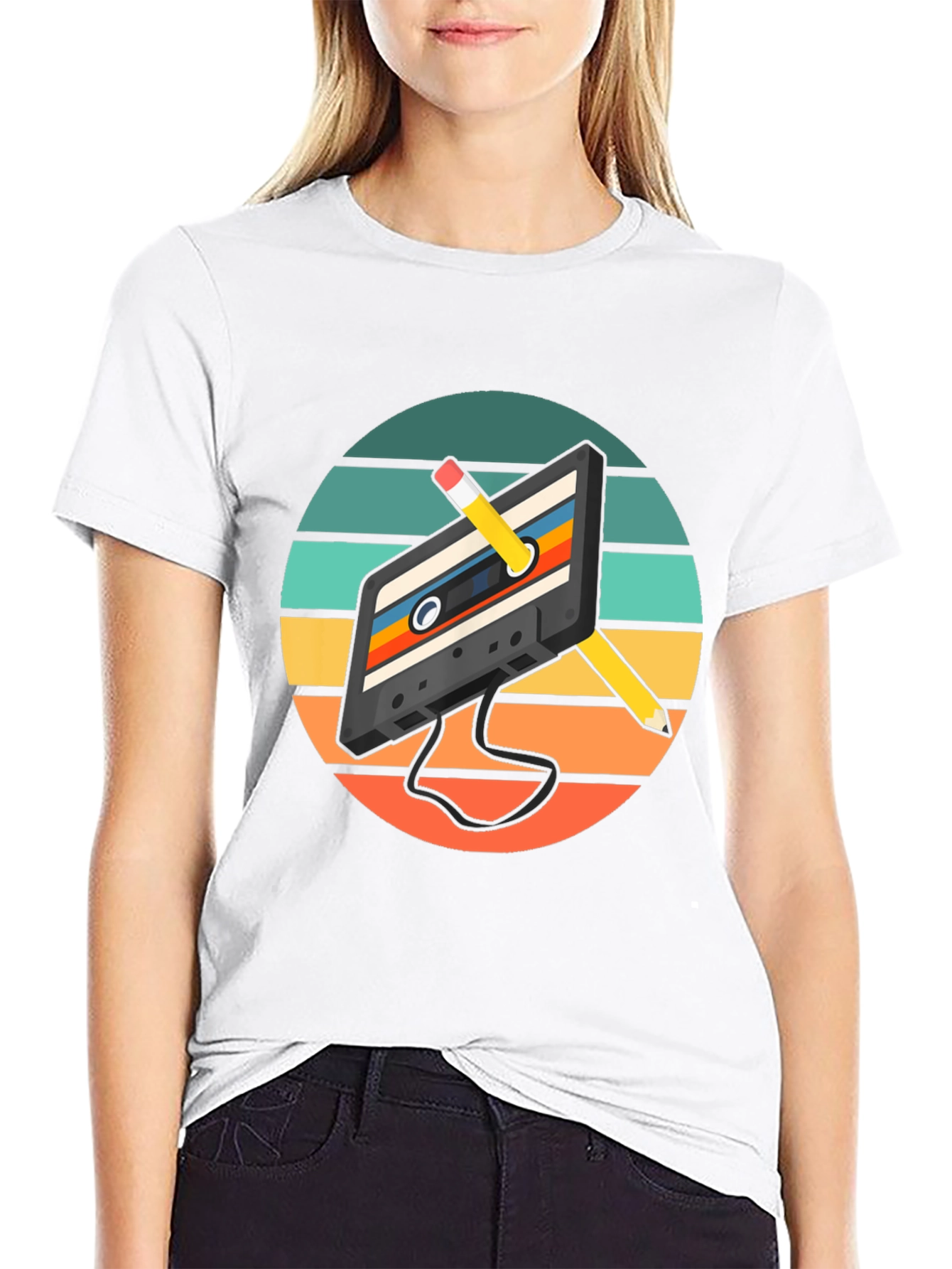 Retro Cassette Tape & Pencil Graphic Tee