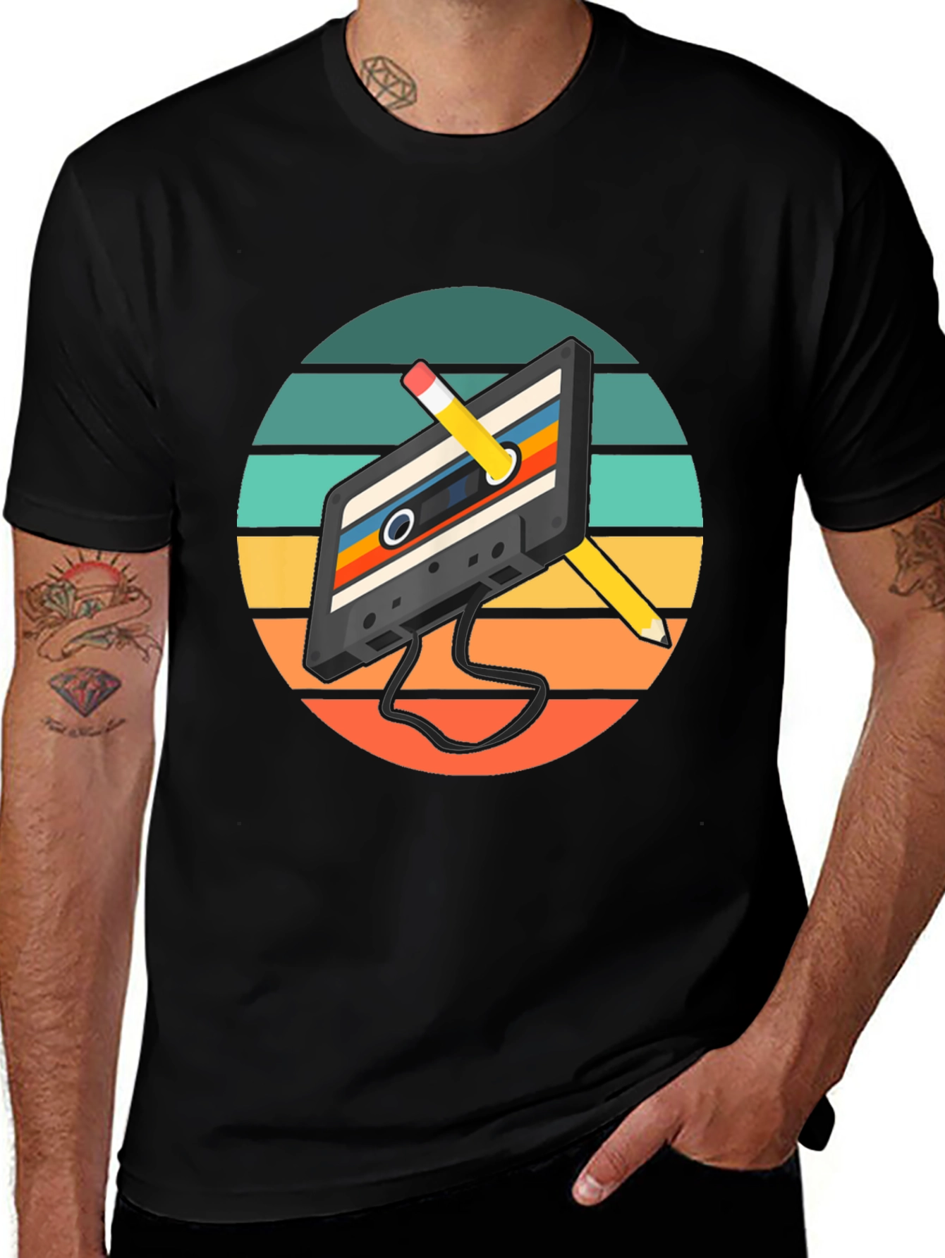 Retro Cassette Tape & Pencil Graphic Tee