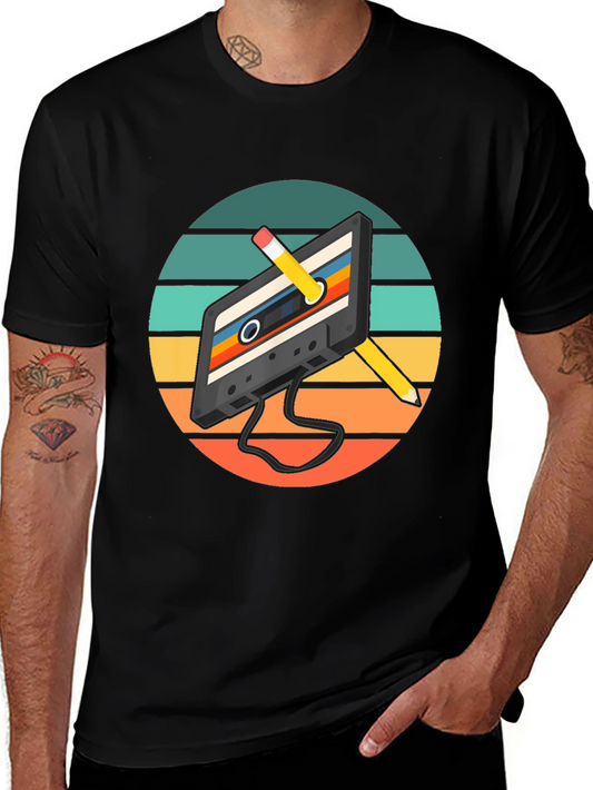 Retro Cassette Tape & Pencil Graphic Tee
