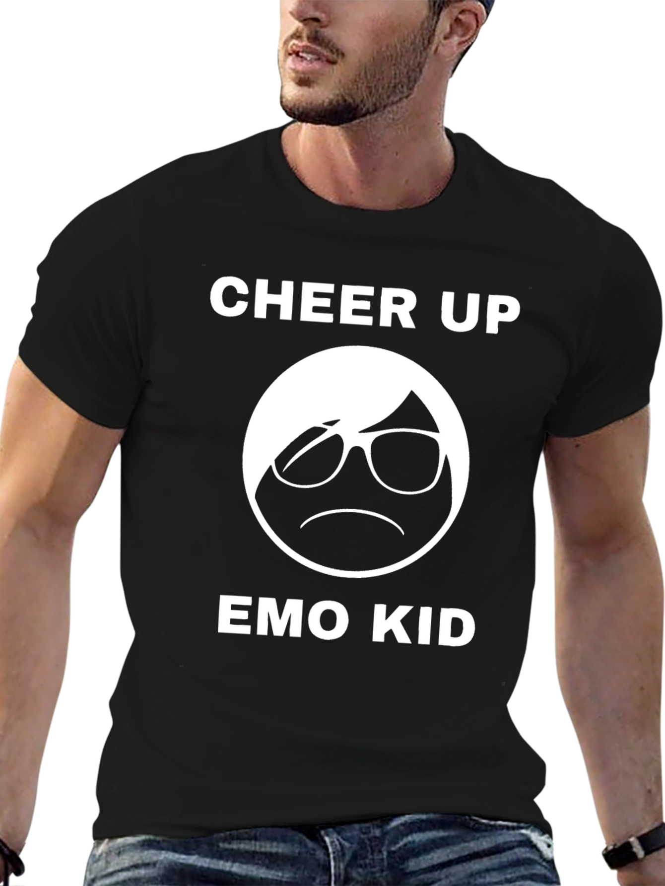 Cheer Up Emo Kid Black Graphic T-Shirt