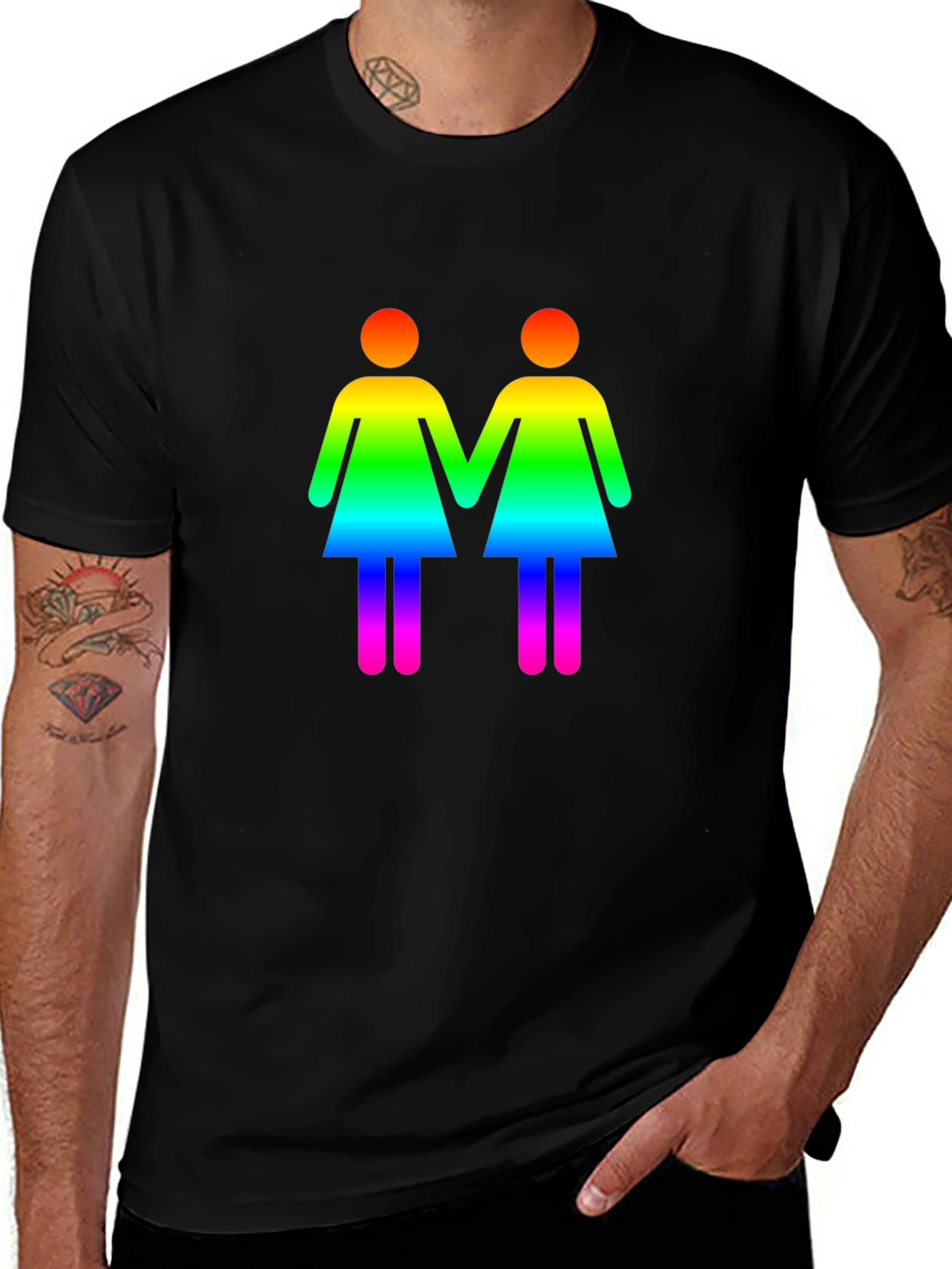 Rainbow Lesbian Symbol Black T-Shirt