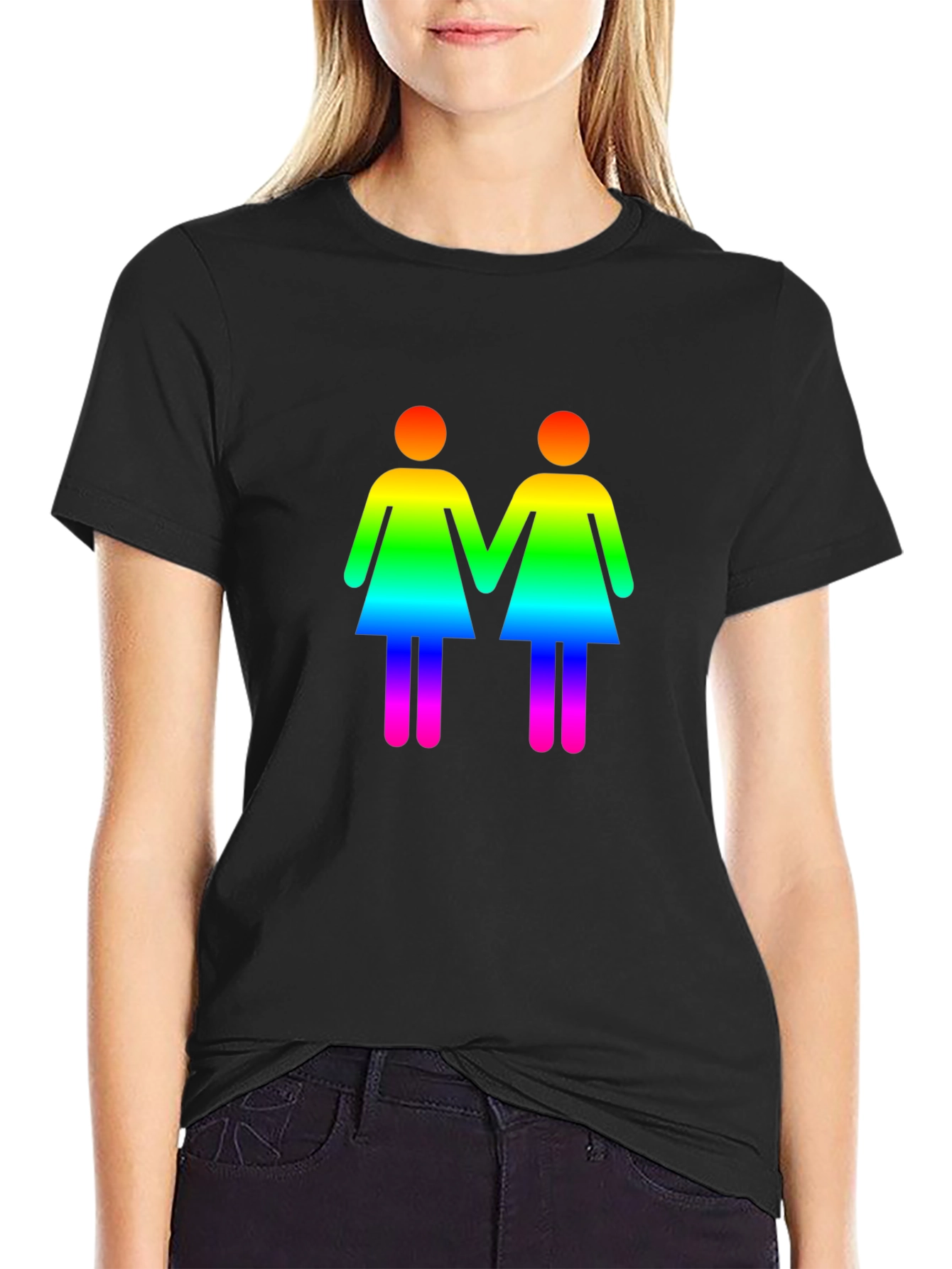 Rainbow Lesbian Symbol Black T-Shirt