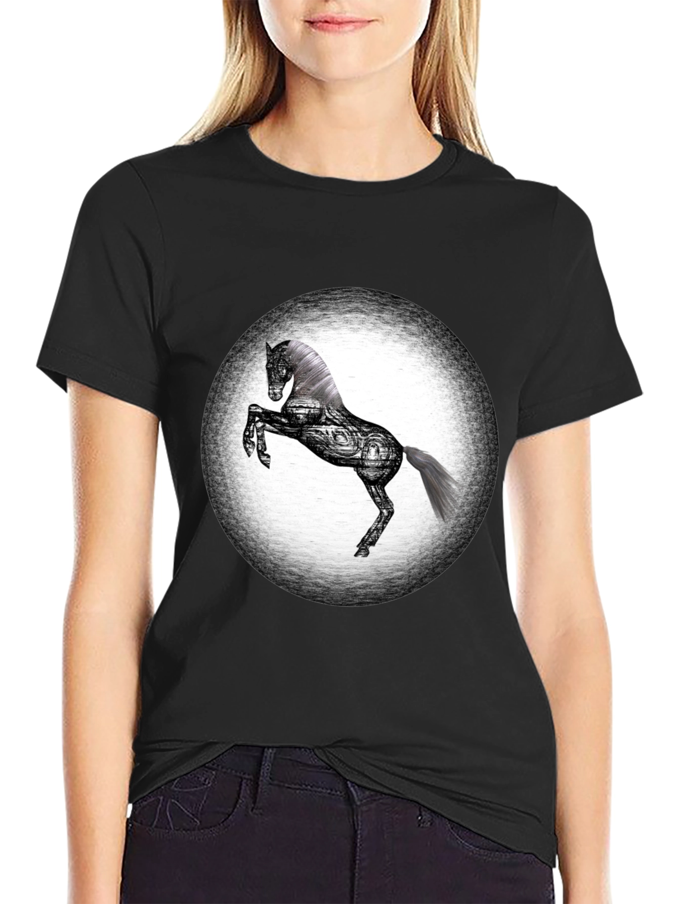 Graphic Horse T-Shirt - Black Cotton Blend