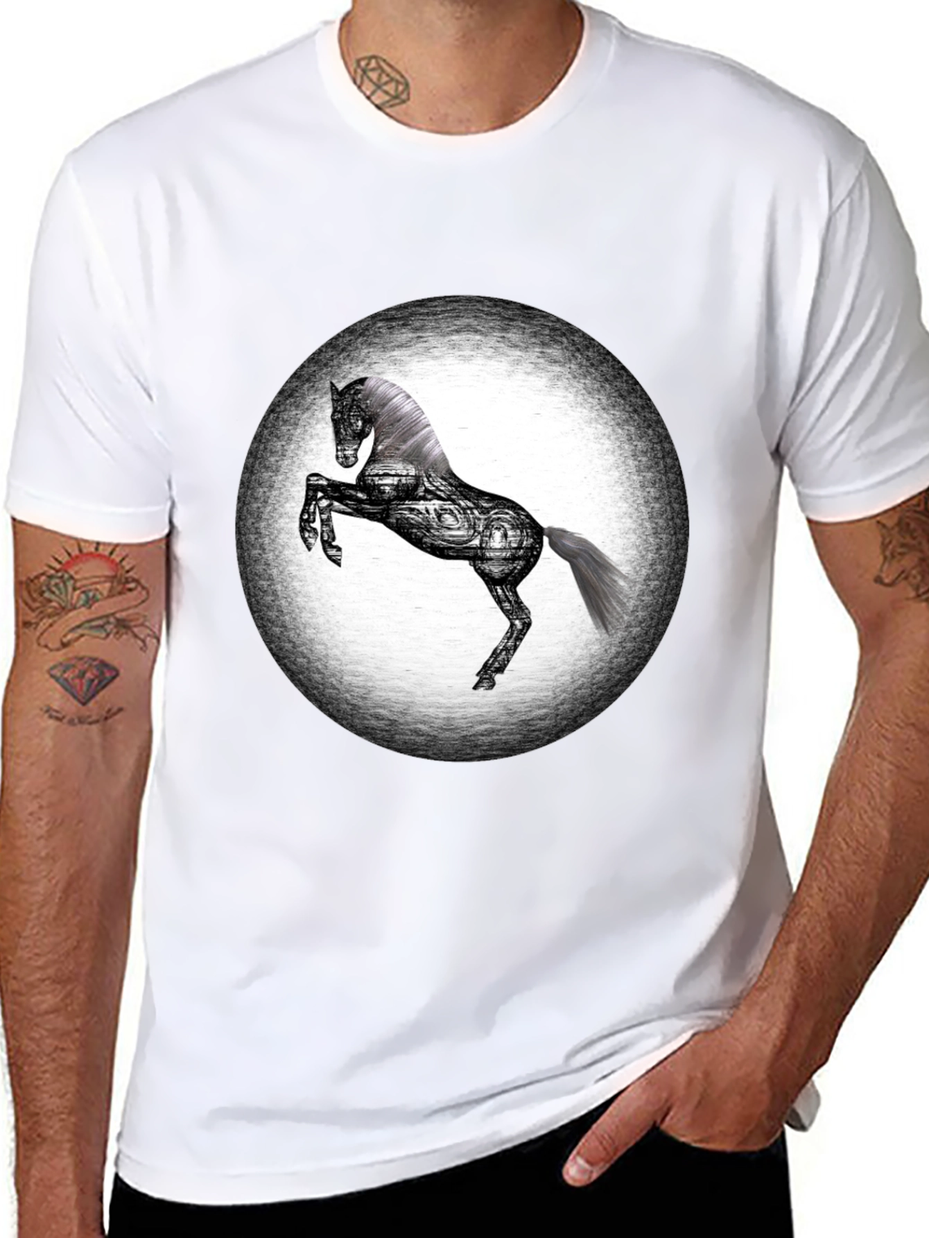 Graphic Horse T-Shirt - Black Cotton Blend