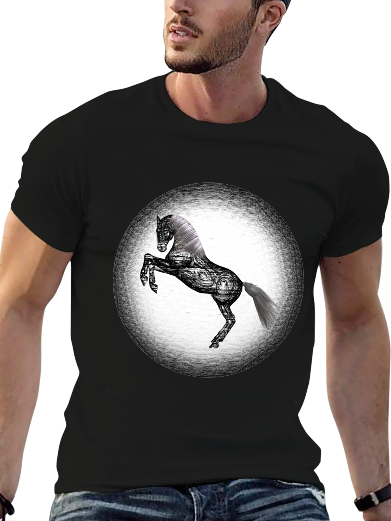 Graphic Horse T-Shirt - Black Cotton Blend