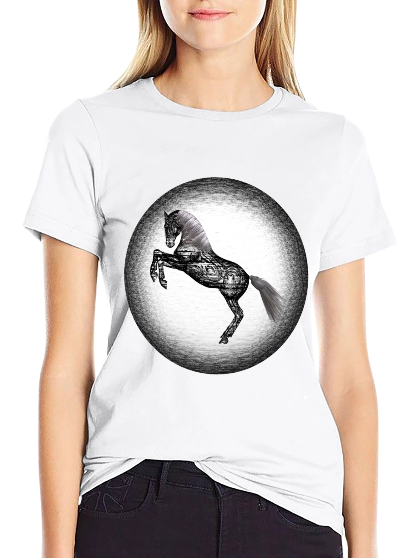 Graphic Horse T-Shirt - Black Cotton Blend