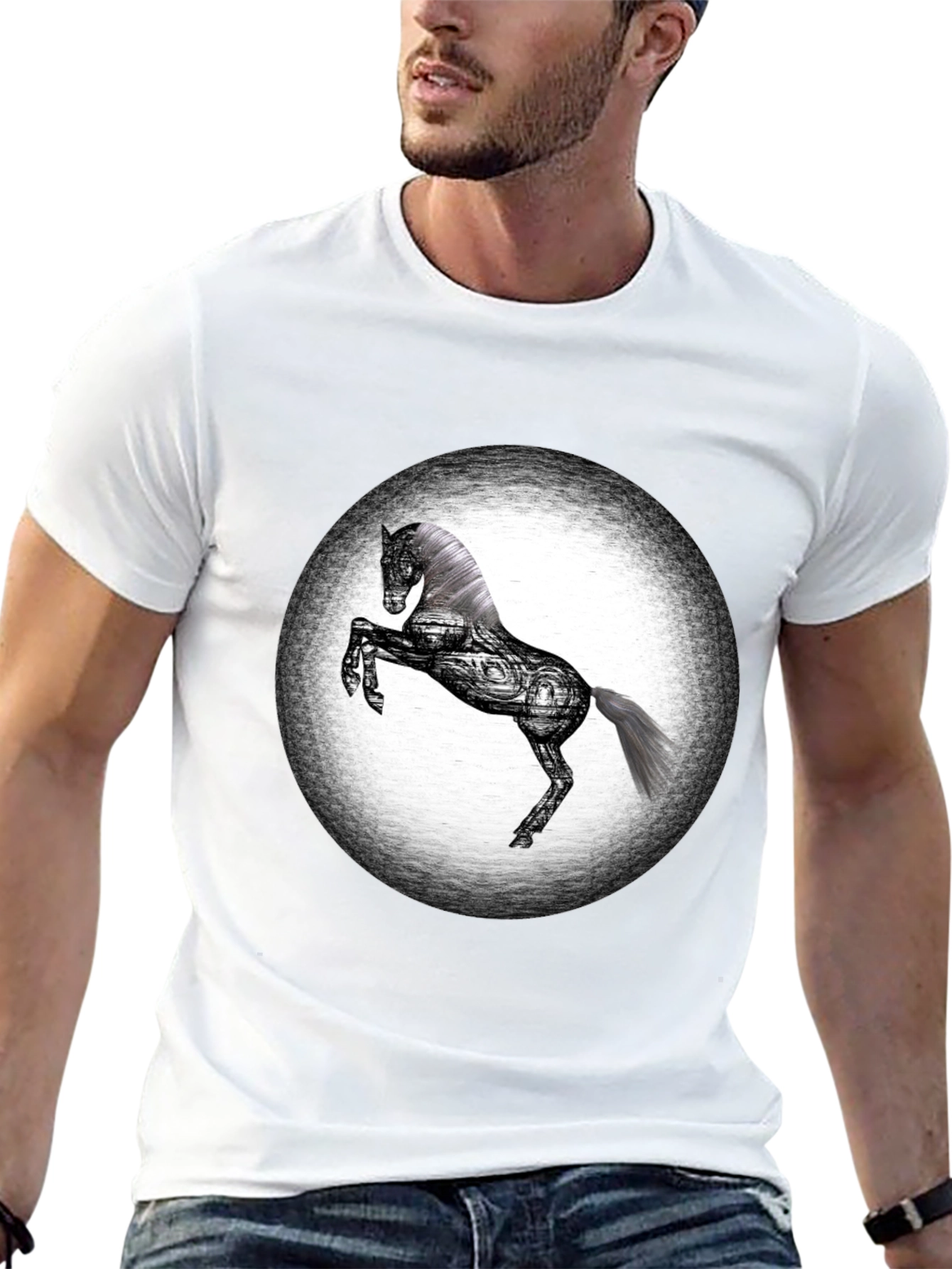 Graphic Horse T-Shirt - Black Cotton Blend