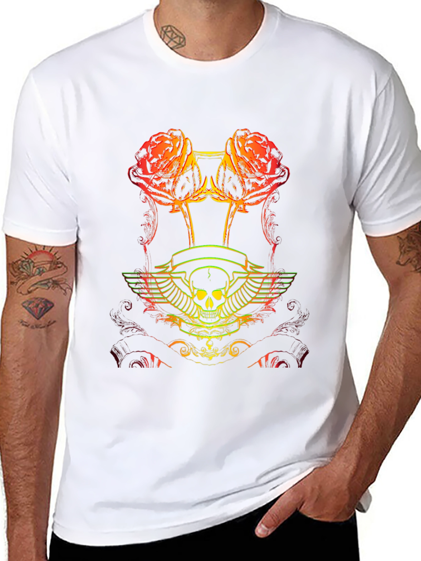 Skull & Roses Graphic Tee - Black Cotton T-Shirt